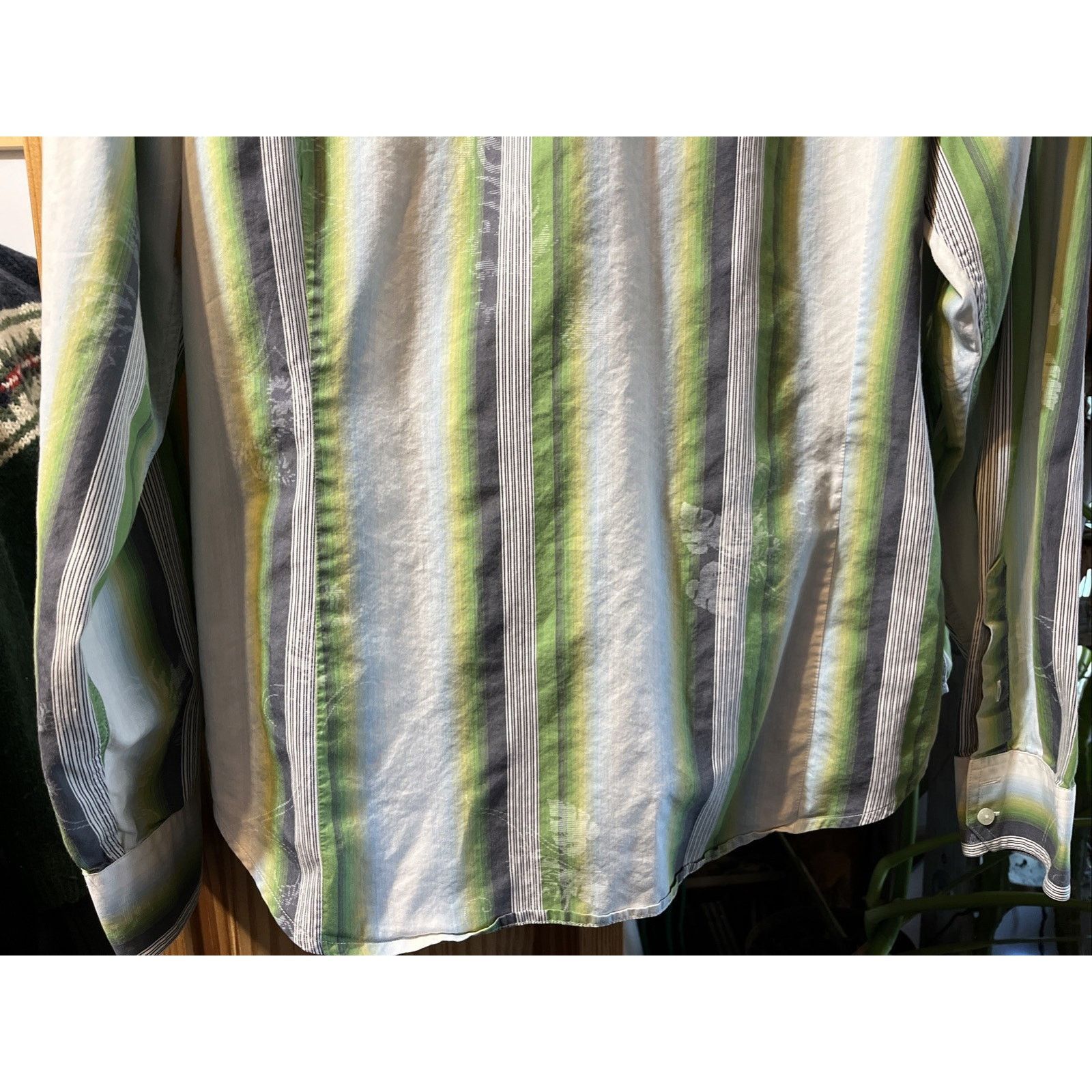 DKNY DKNY Jeans Shirt Mens Large Button Blue Green Striped Cotton Size US L / EU 52-54 / 3 - 9 Thumbnail