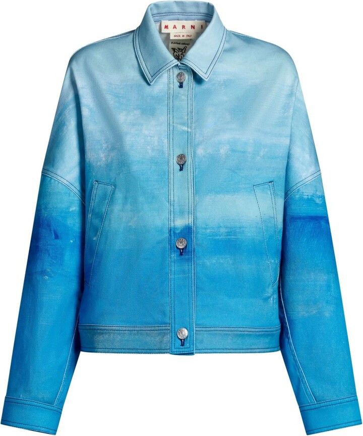 image of Marni O1W1Db10524 Gradient Denim Jacket In Blue, Women's (Size XL)