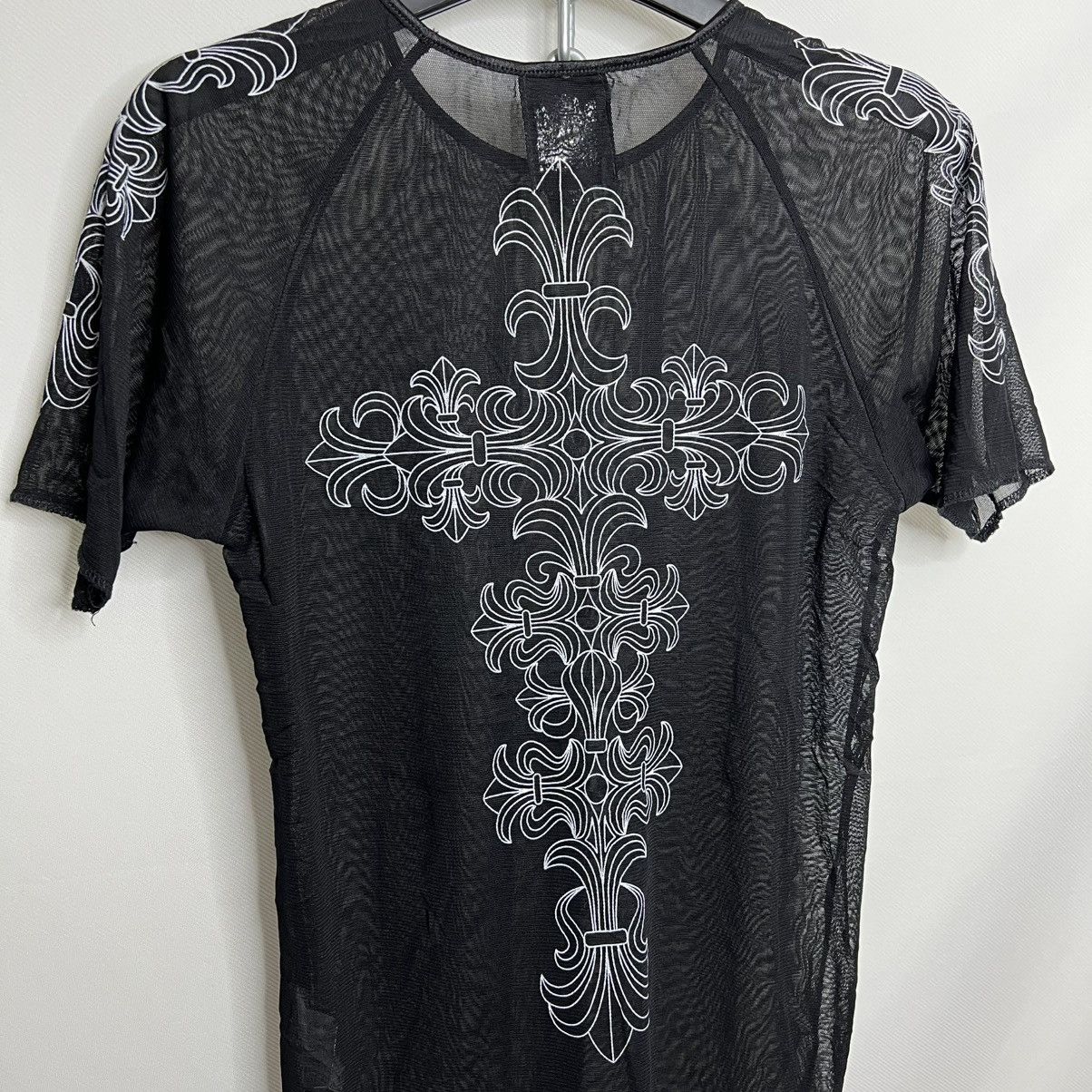 Japanese Brand MACARESTER BLACK EMBROIDERED CROSS MESH T-SHIRT Size US M / EU 48-50 / 2 - 3 Thumbnail