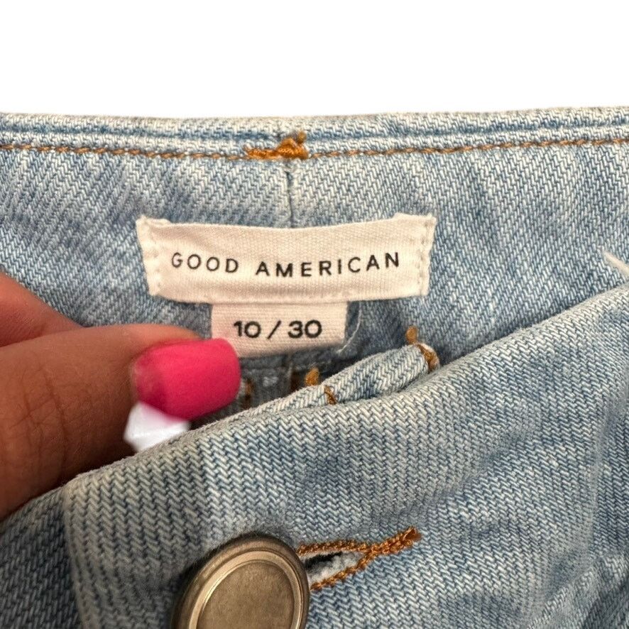 Good American Two Tone Step Hem High Waist Boyfriend Jeans