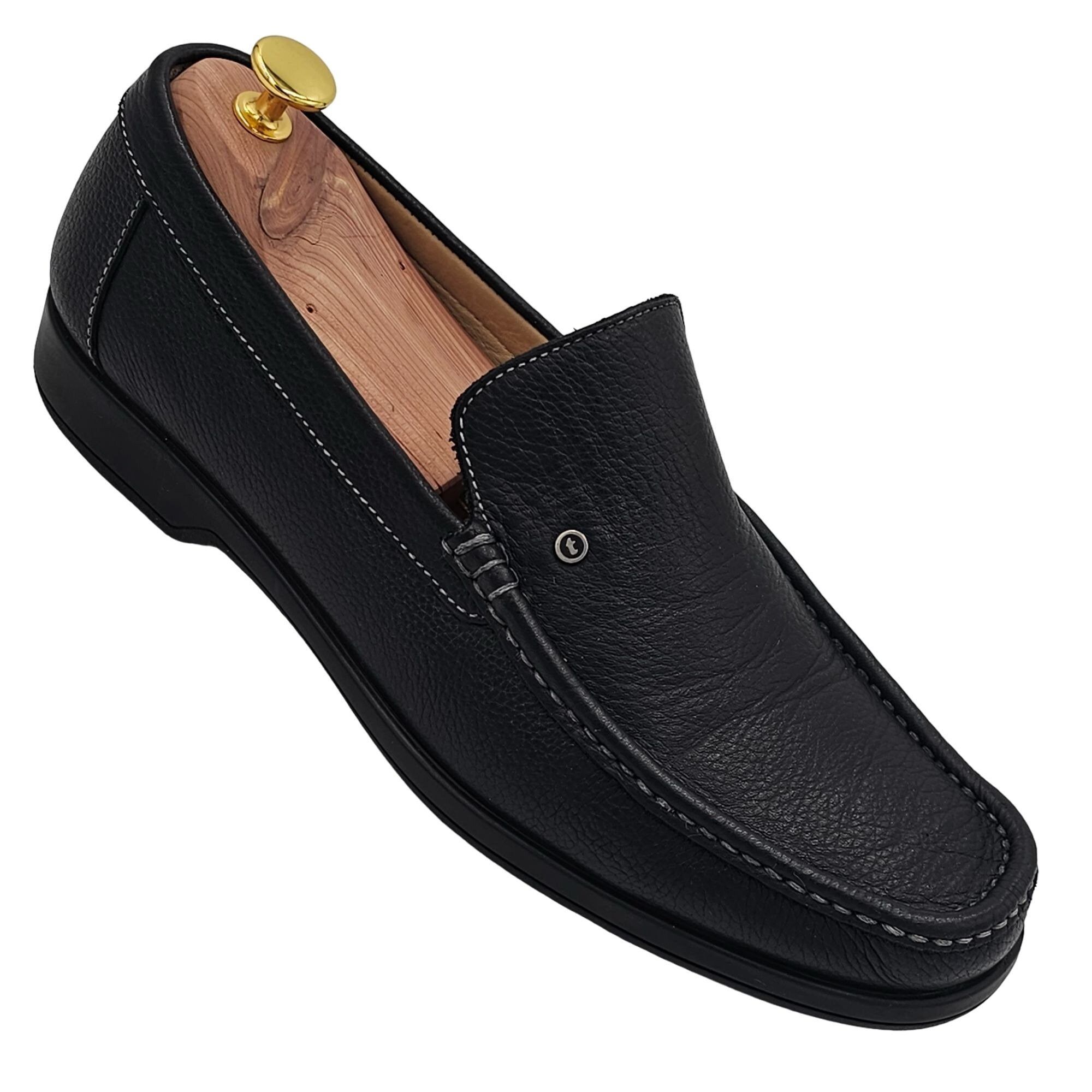 image of A Testoni A. Testoni Italian Men 10 Black Leather Dress Shoes Moccasin in Black Brown