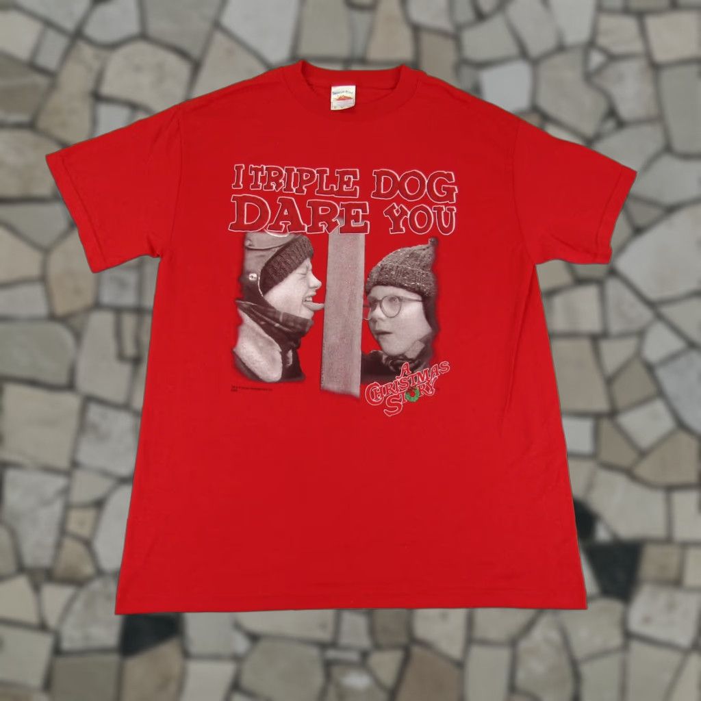 Vintage VINTAGE A Christmas Story Shirt Men Medium Red Triple Dog Dare You Movie Y2K Tee Mens Size US M / EU 48-50 / 2 - 1 Thumbnail