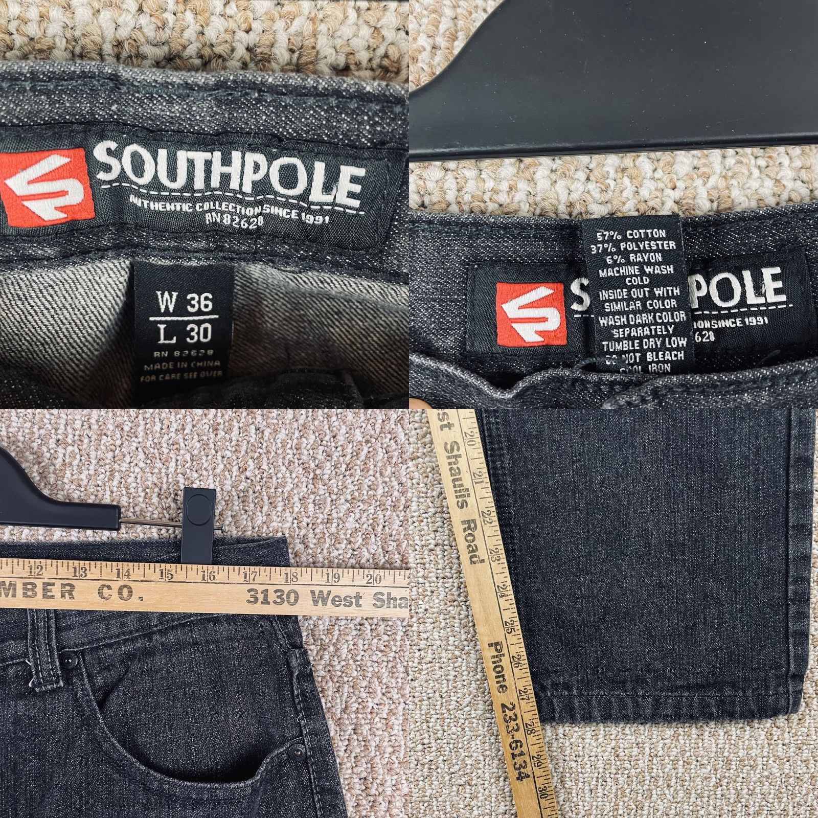 Southpole VINTAGE Southpole Jeans 36x30 Black Denim Grunge 5-Pocket Relaxed Wide-Leg Mens Jeans Size US 36 / EU 52 - 8 Thumbnail
