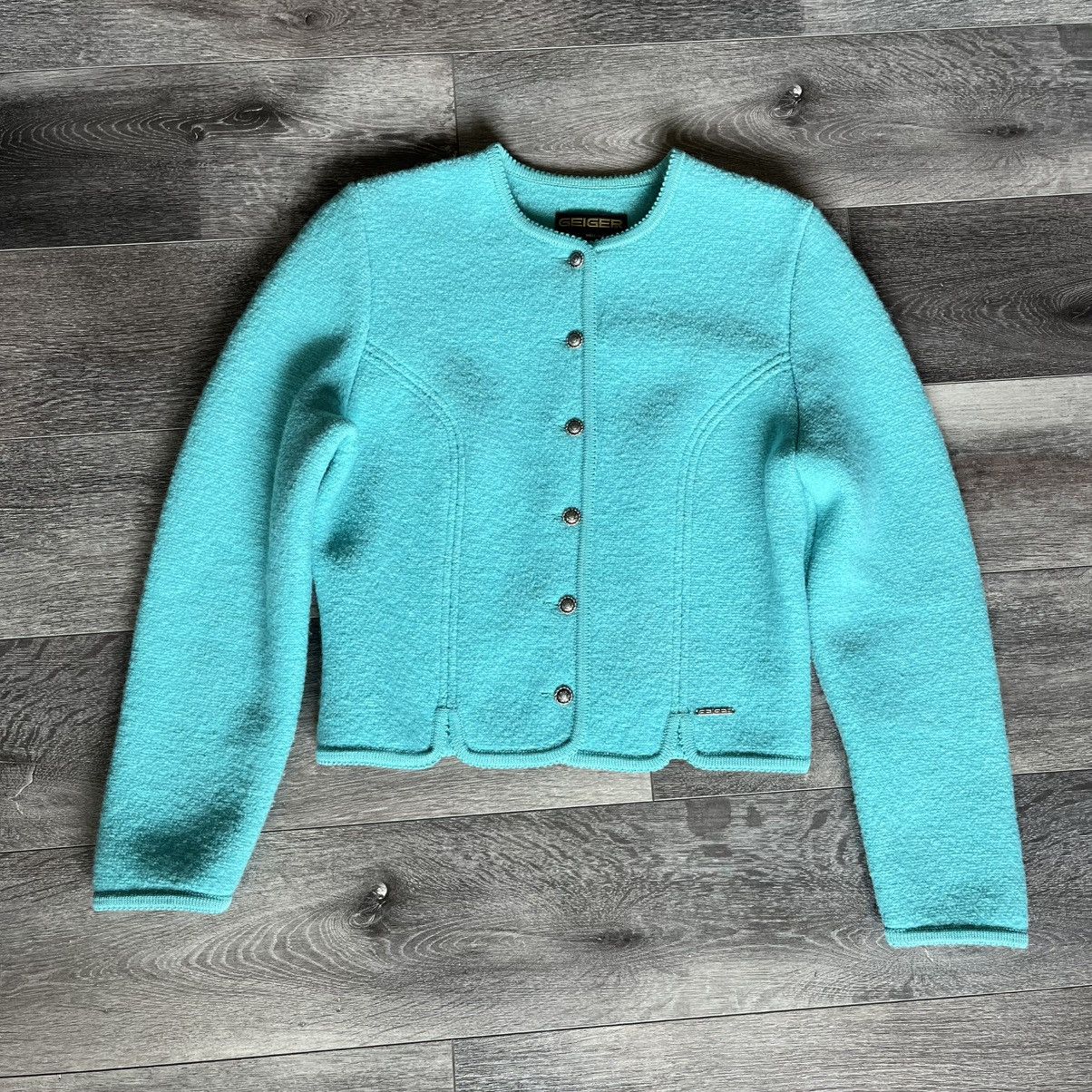 Kurt Geiger × Vintage Vintage 80s Geiger Austria Teal Wool Button Cardigan Sweater Size L / US 10 / IT 46 - 1 Thumbnail