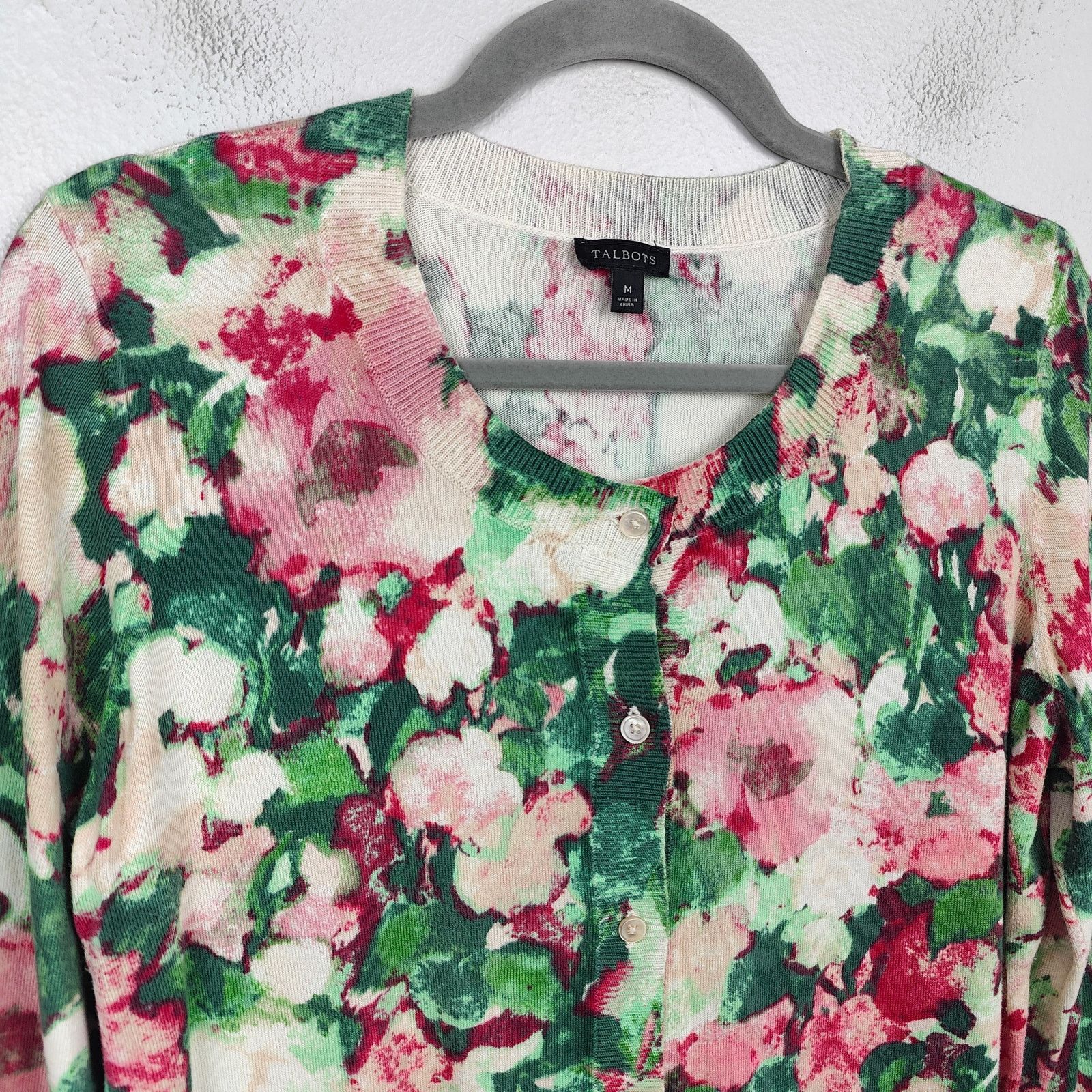 Other Talbots Cardigan Sweater Womens Medium Green Pink Floral Size M / US 6-8 / IT 42-44 - 2 Thumbnail