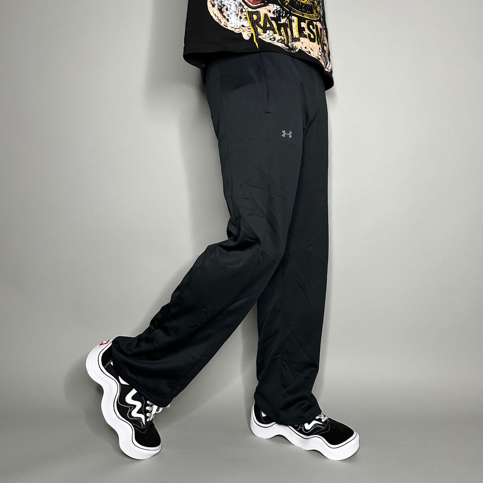 Vintage Under Armour Sweatpants Jet Black Polyester Grey Logo Loose Grailed
