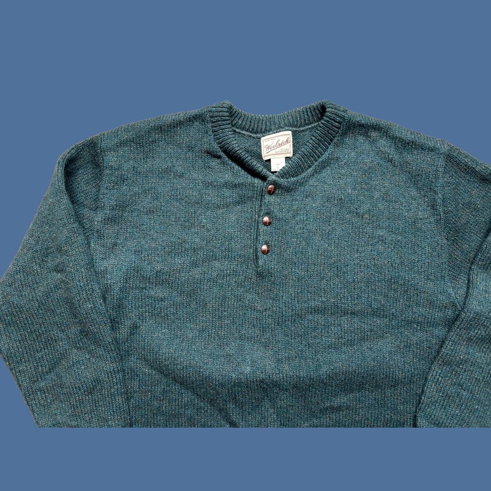 Vintage VINTAGE Woolrich Henley Sweater Mens L Forest Green 90s Wool Marled Pullover Crew Knit Button Casual Fall Winter Size US L / EU 52-54 / 3 - 1 Thumbnail