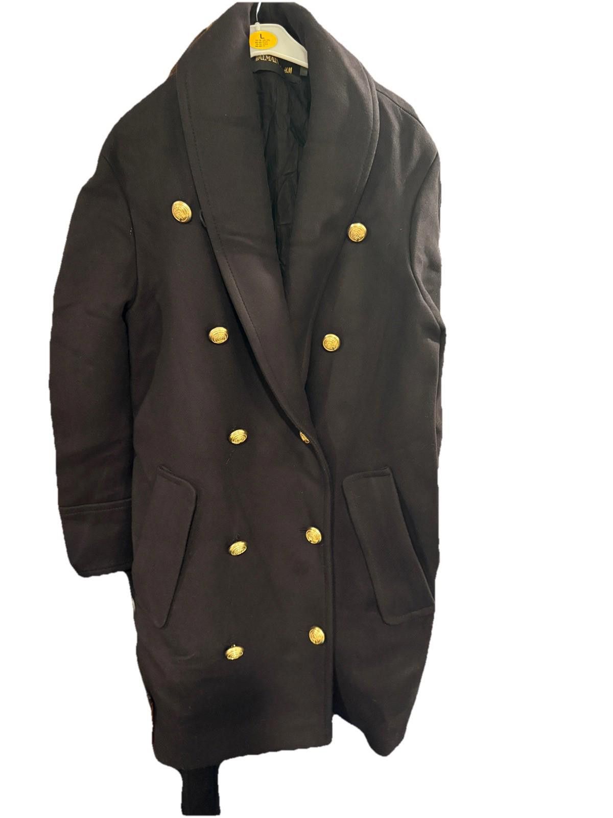 Balmain BalmainXH&M Black Wool Pea Coat Gold Buttons Womens Size 8 Size M / US 6-8 / IT 42-44 - 3 Thumbnail