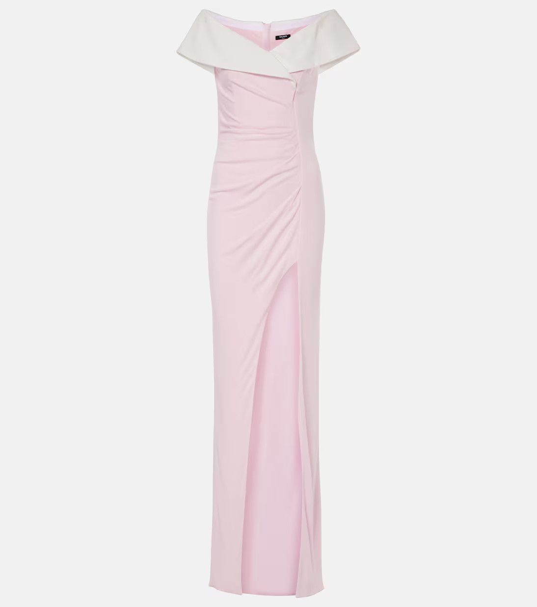 Balmain o1s1wg110725 Draped Off Shoulder Jersey Gown in Light Pink Size L / US 10 / IT 46 - 1 Thumbnail