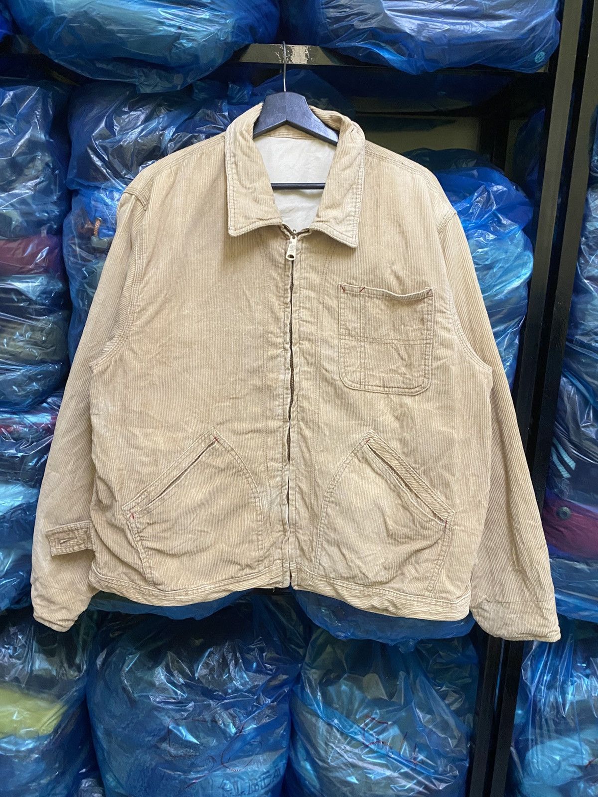 Octopus Vintage Johns Hamer Corduroy Work Jacket Beige – 80s Mugen Size US L / EU 52-54 / 3 - 3 Thumbnail