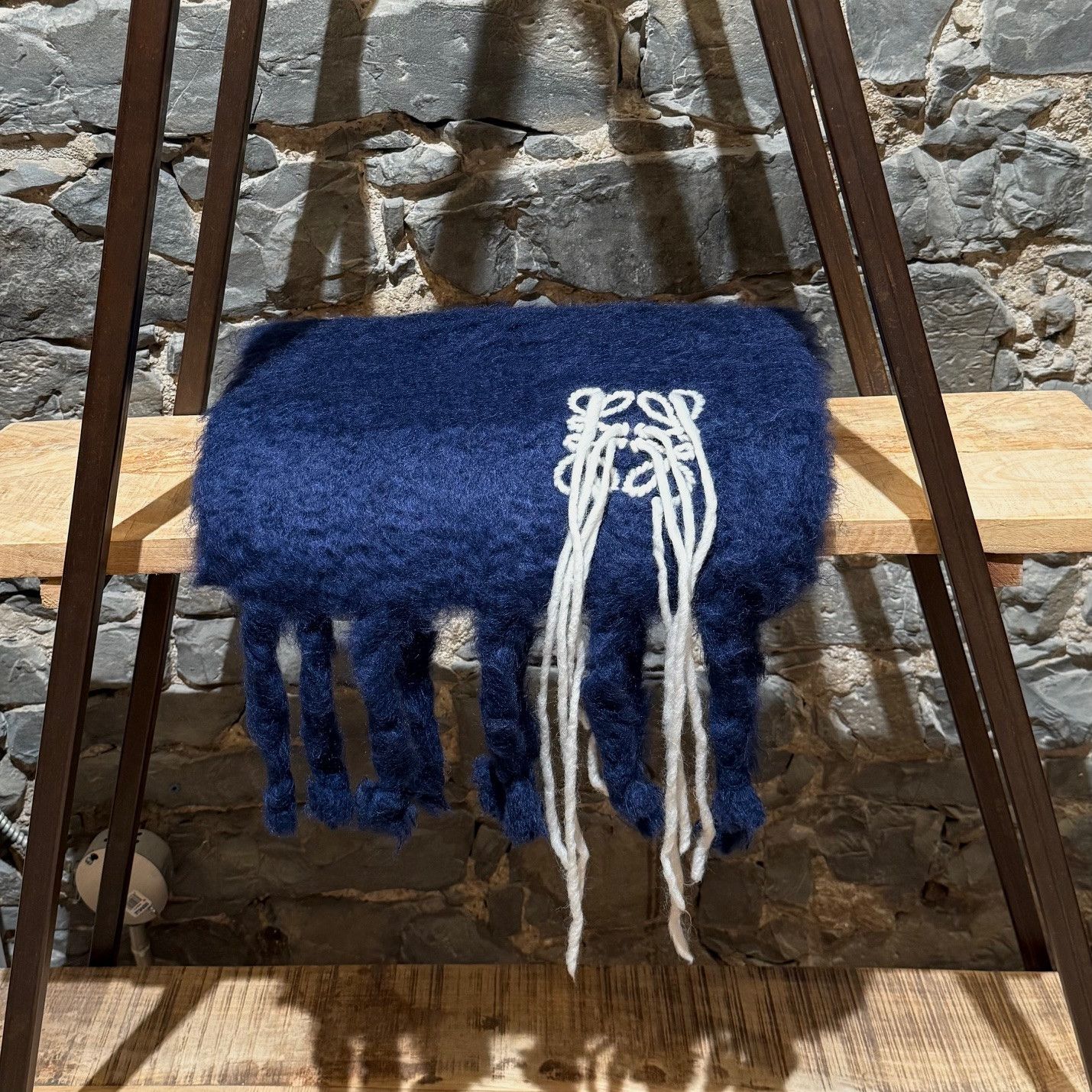 Loewe LOEWE Blue Mohair Embroidered Anagram Oversized Scarf Size ONE SIZE - 6 Thumbnail