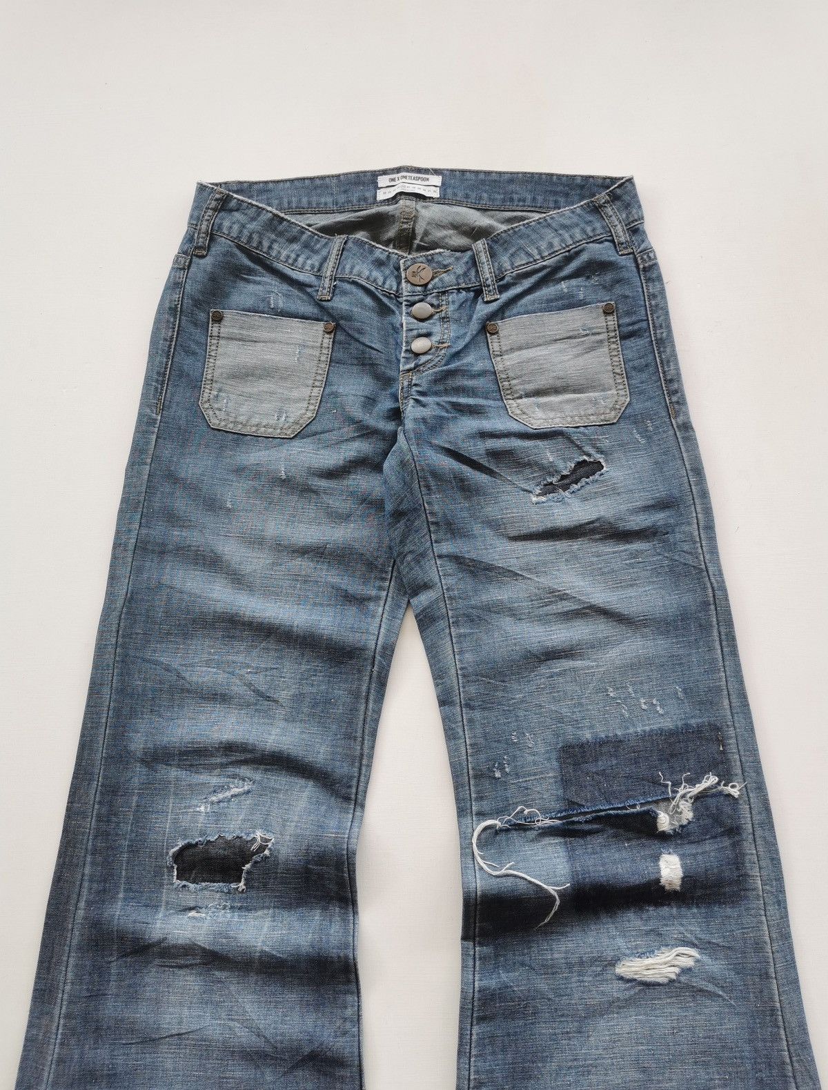 Japanese Brand Oneteaspoon Bell Bottom Flare Distressed Jeans Size 30" / US 8 / IT 44 - 3 Thumbnail