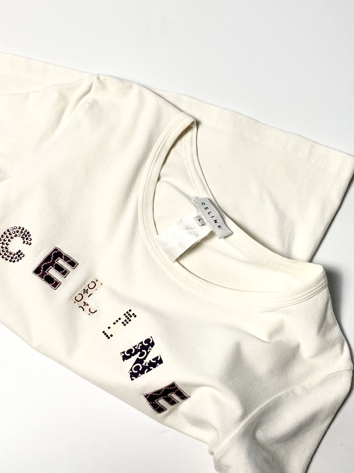Celine CELINE - Baby Tee Embroidered Logo Size L / US 10 / IT 46 - 5 Thumbnail