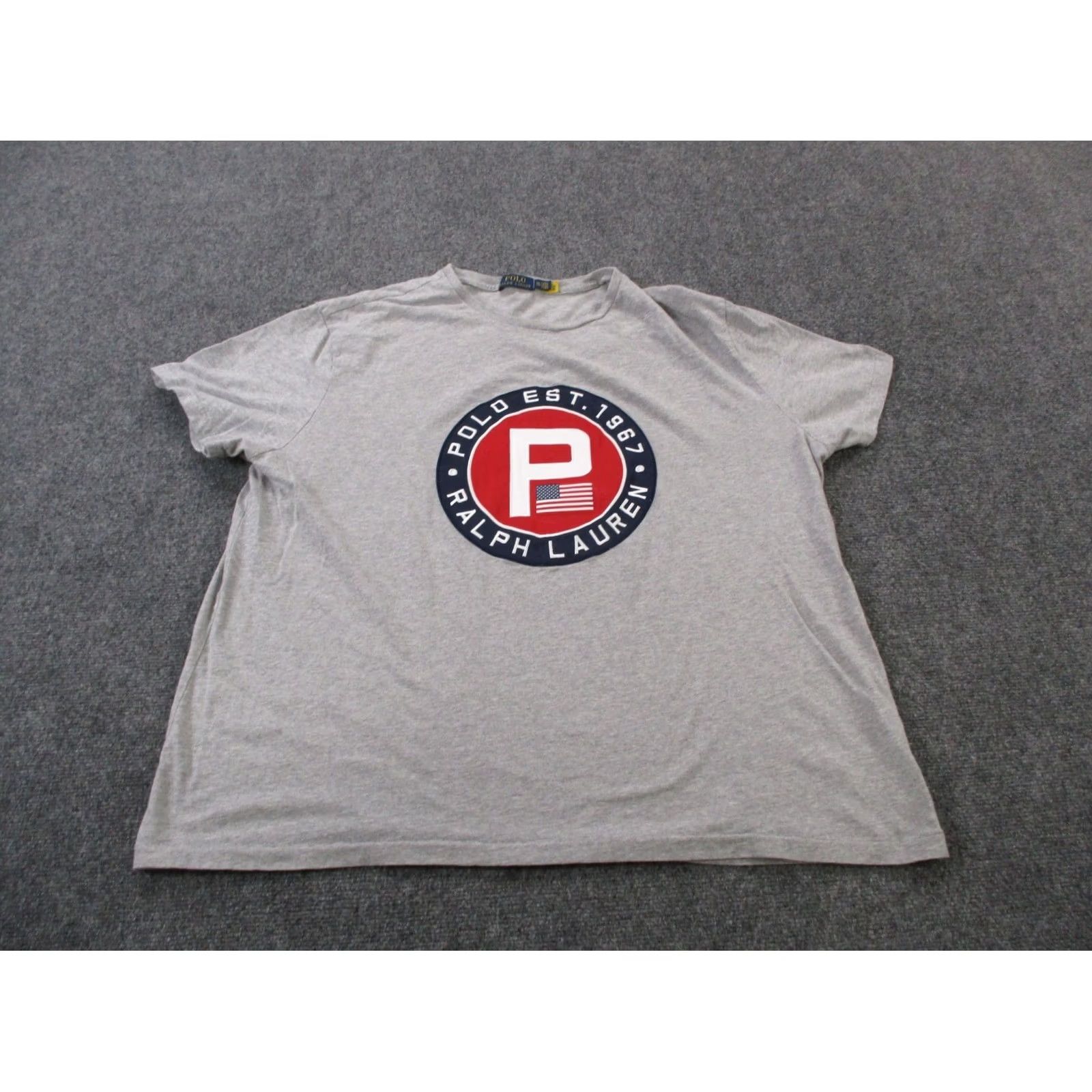 Polo Ralph Lauren Polo Ralph Lauren Shirt Mens 2XL Casual Pullover USA Flag Logo Outdoor Classic Shirt Mens 2XL Gray Cotton Knit Logo Short Sleeve Crew Neck Size US XXL / EU 58 / 5 - 2 Thumbnail