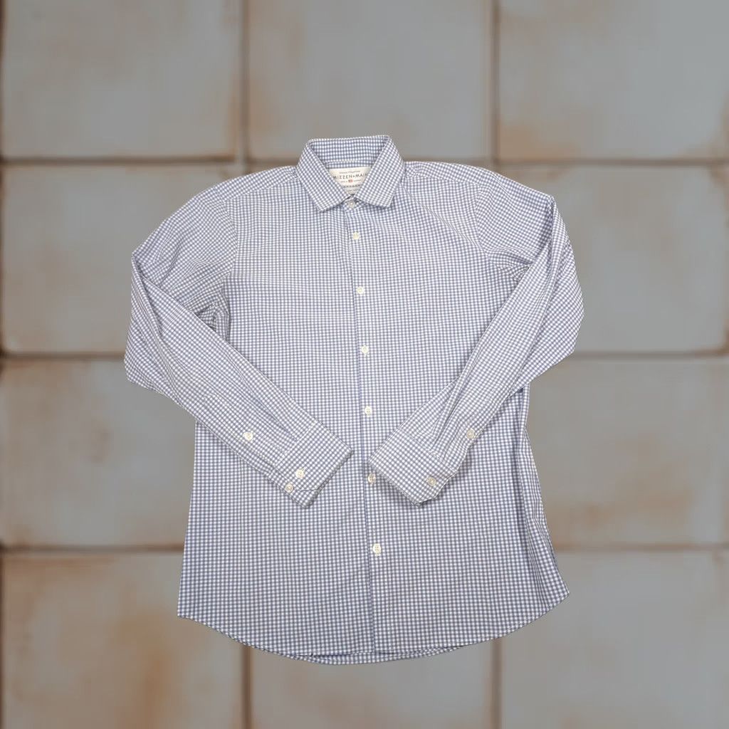 Mizzen+Main Mizzen+Main Dress Shirt Mens Large Blue Gingham Leeward Trim Fit Stretch USA Shirt Mens Large Blue Gingham Leeward Collection Size 42R - 1 Thumbnail