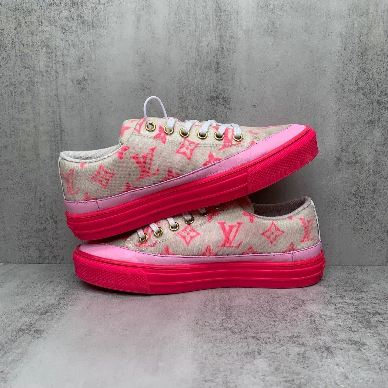 Louis Vuitton LV Pink & White Monogram Sneakers EU35 95 New Size US 4.5 / IT 34.5 - 3 Thumbnail
