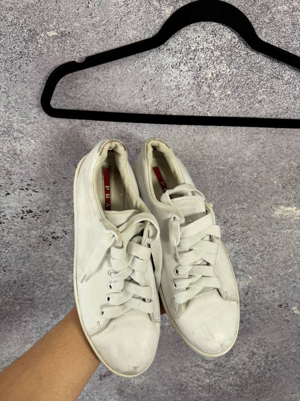 Prada × Vintage Prada Leather Lace-Up Sneakers White Women's 38 Size Size US 8 / IT 38 - 5 Thumbnail
