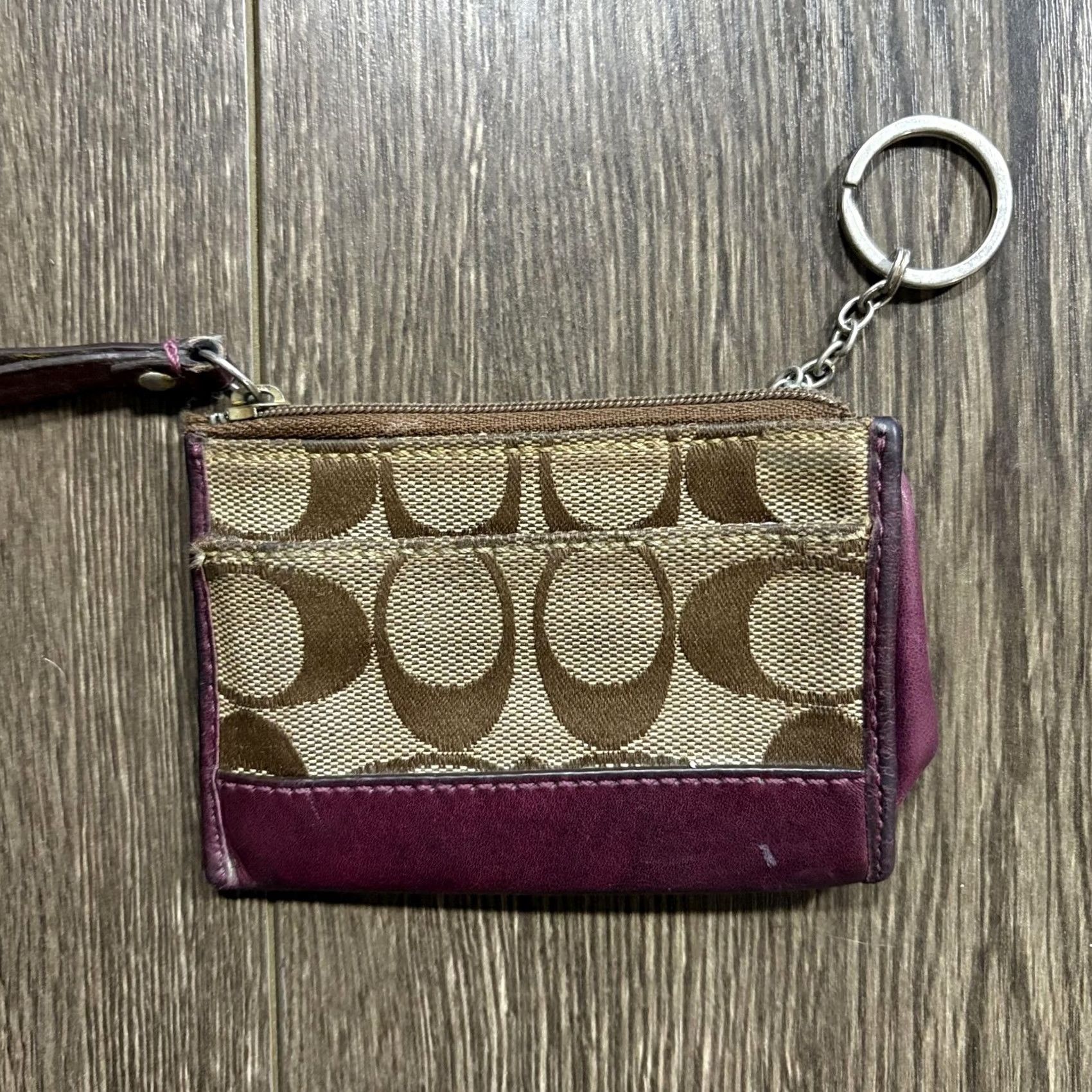 Coach Coach Vintage Signature Canvas Burgundy Leather Coin Purse Wallet Bag Size ONE SIZE - 3 Thumbnail