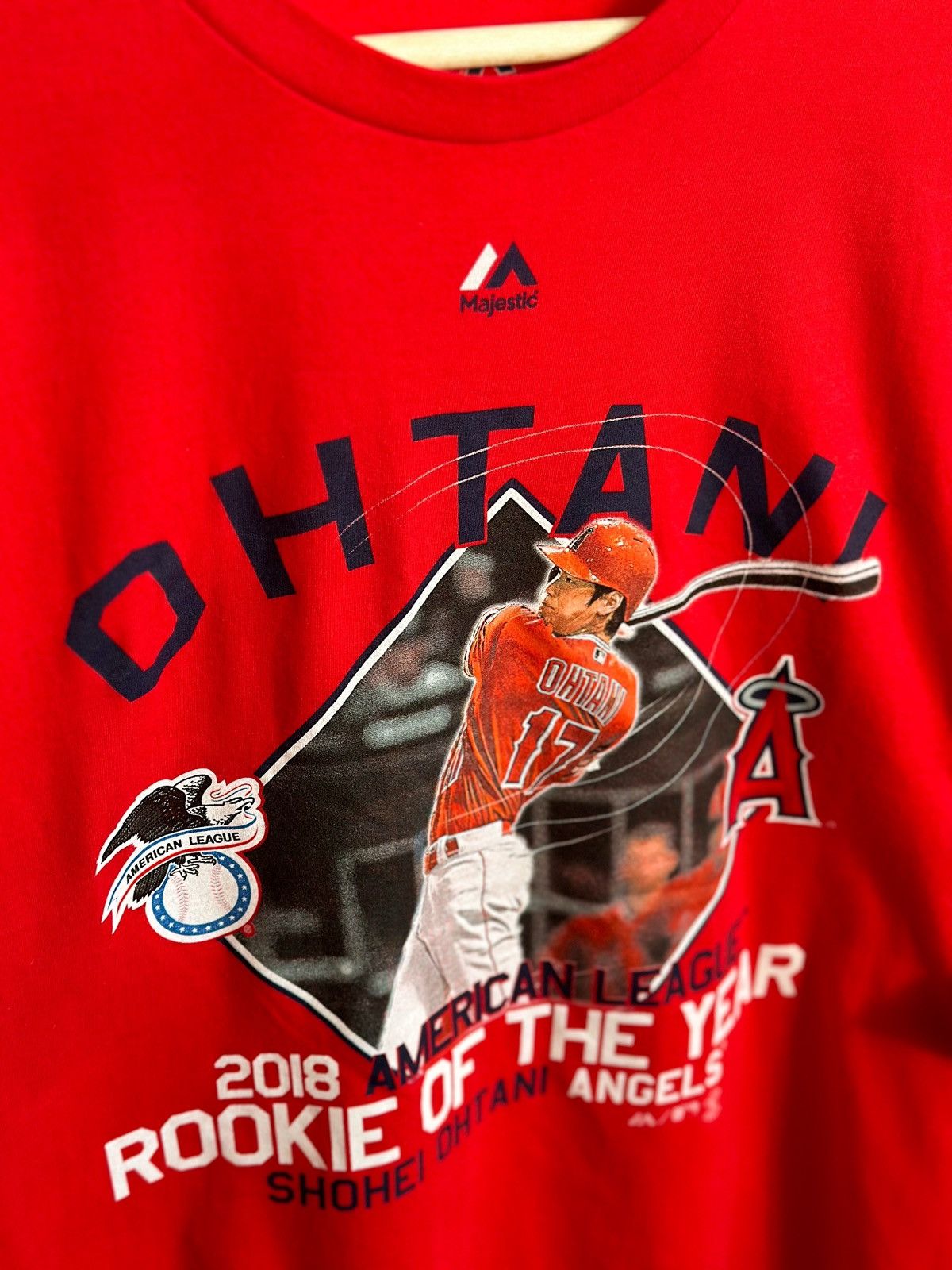 MLB × Majestic × Vintage Majestic Red 2018 AL Rookie of the Year Ohtani T-Shirt Size US L / EU 52-54 / 3 - 11 Thumbnail