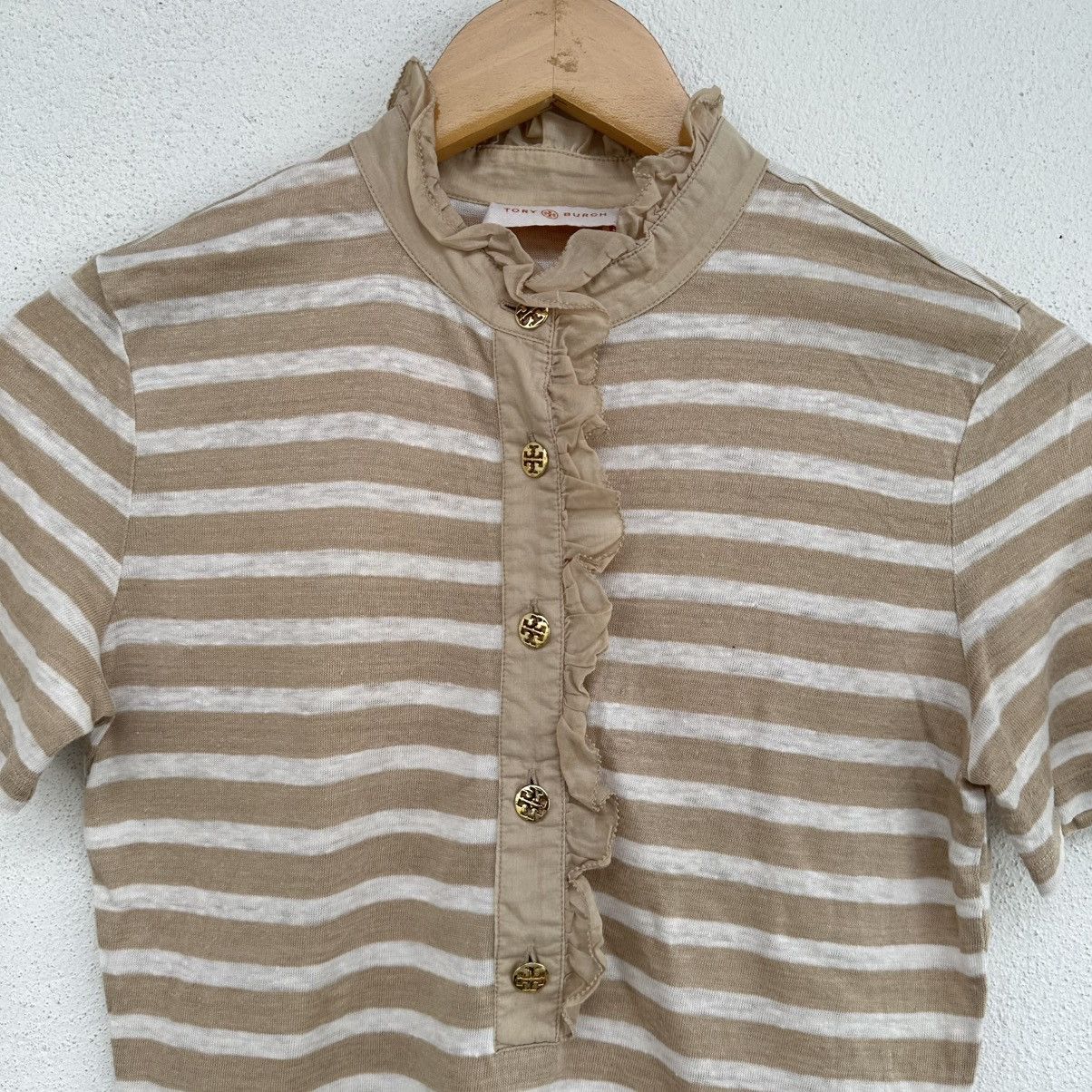 Tory Burch Tory Burch Laces Stripe Gold Button Up Size XS / US 0-2 / IT 36-38 - 2 Thumbnail