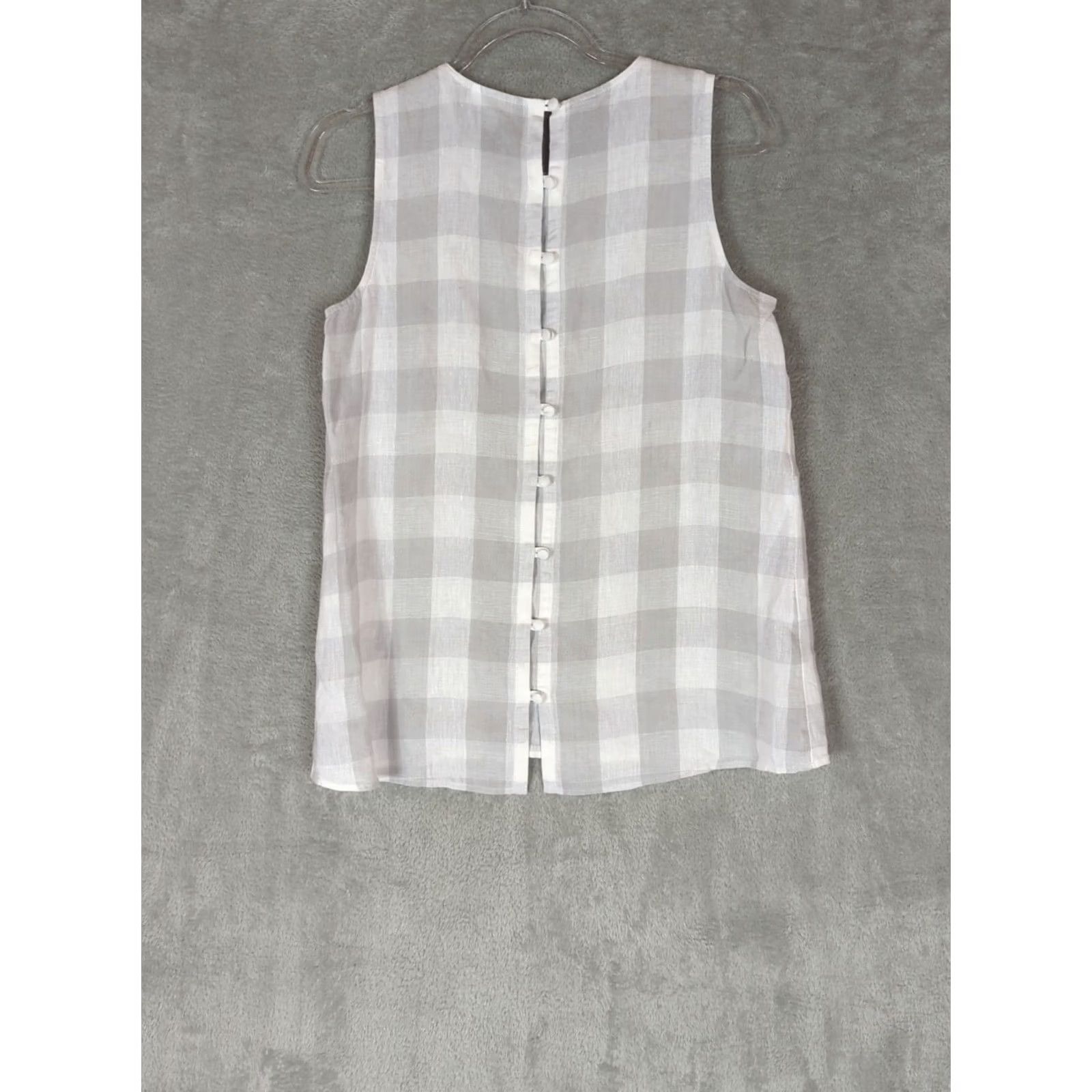 J. Jill J. JILL Love Linen Button Back Top XS Gray/White Lagenlook Beachy Cruise casual Women Size XS / US 0-2 / IT 36-38 - 2 Thumbnail