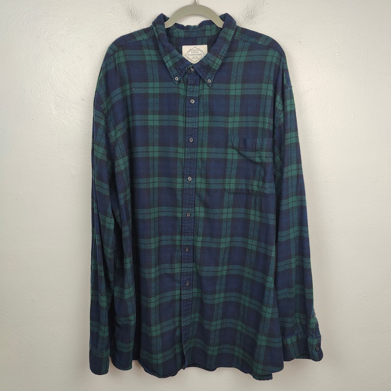 St. Johns Bay St Johns Bay Shirt Mens 4XLT Tall Green Blue Plaid Flannel Size US XXL / EU 58 / 5 - 1 Thumbnail