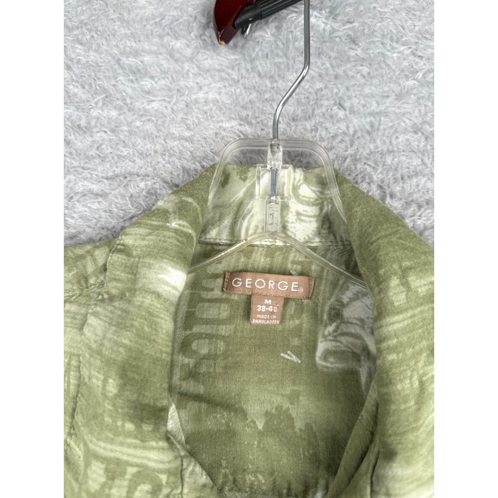 George George Button-Up Shirt Men Medium Green Hawaiian 100% Rayon Pocket Solid Collar Brief: Largemouth Bass Angler Theme Season All Seasons Vintage No Size US XXL / EU 58 / 5 - 7 Thumbnail