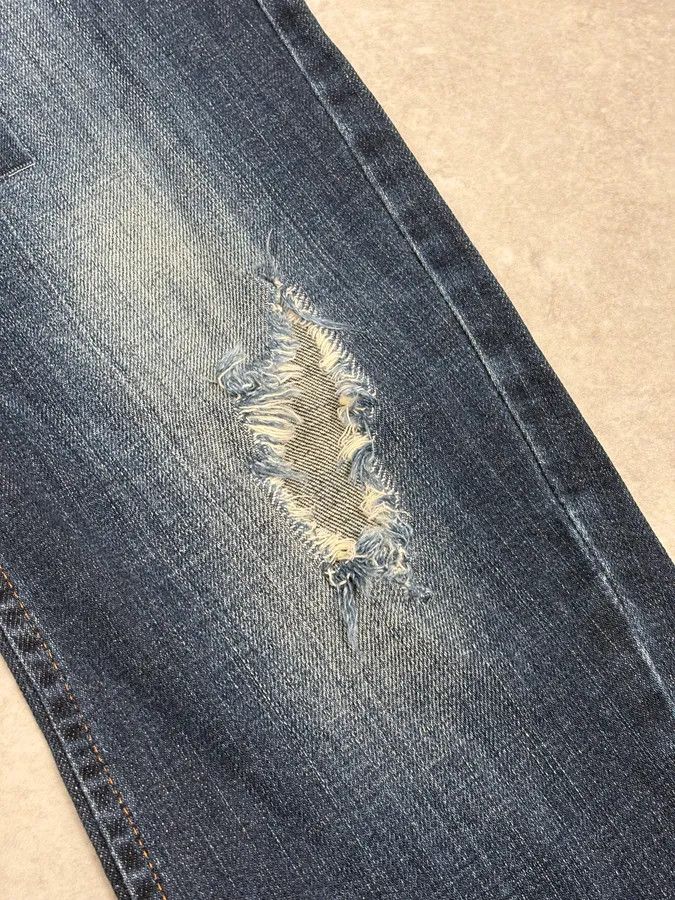 John Galliano 2010s John Galliano Blue Rebel Distressed Denim Jeans Size US 31 - 10 Thumbnail