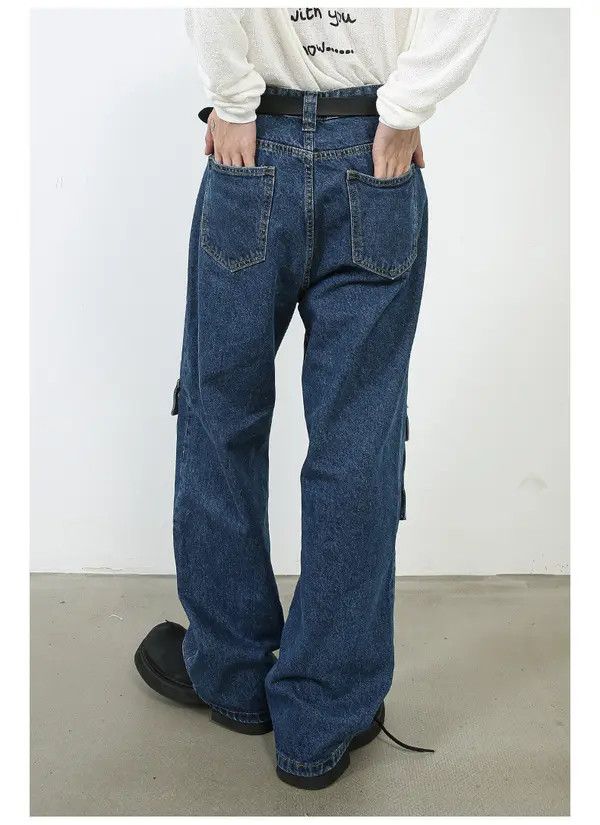 Japanese Brand Men's multi-pocket washed vintage wide-leg cargo jeans Size US 32 / EU 48 - 6 Thumbnail