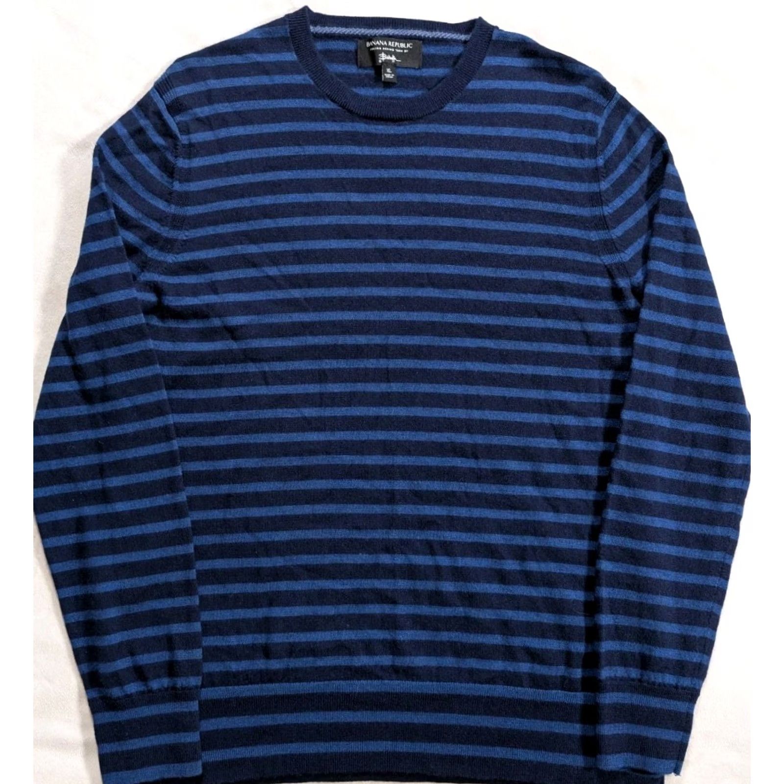 Banana Republic Banana Republic Blue Merino Wool Crew Neck Sweater Men XL Striped Knit Pullover Casual, Business, Travel 90s Theme Not Applicable Size US XL / EU 56 / 4 - 2 Thumbnail