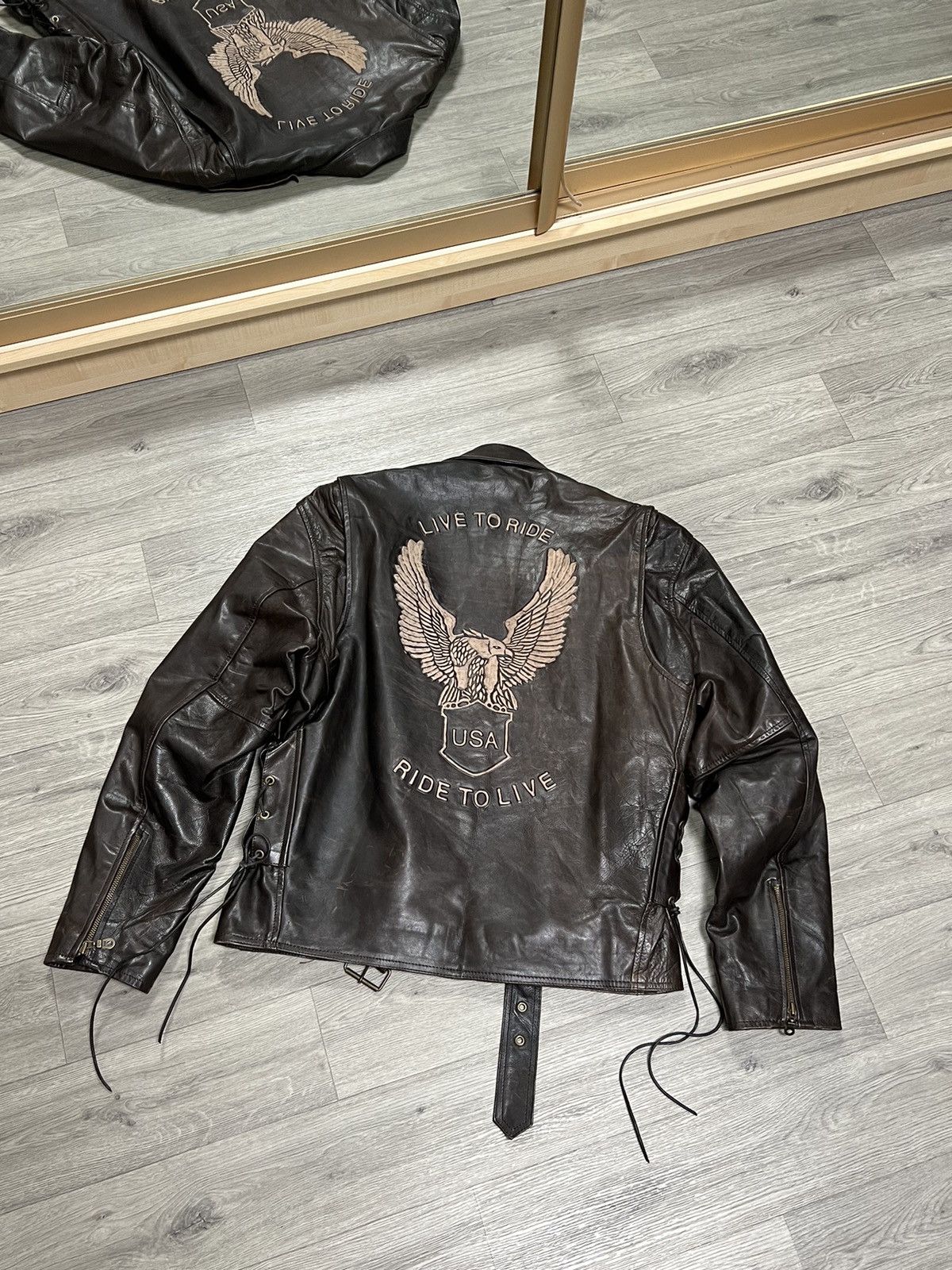 Vintage Vintage men’s leather jacket motorcycle USA Size US XL / EU 56 / 4 - 2 Thumbnail