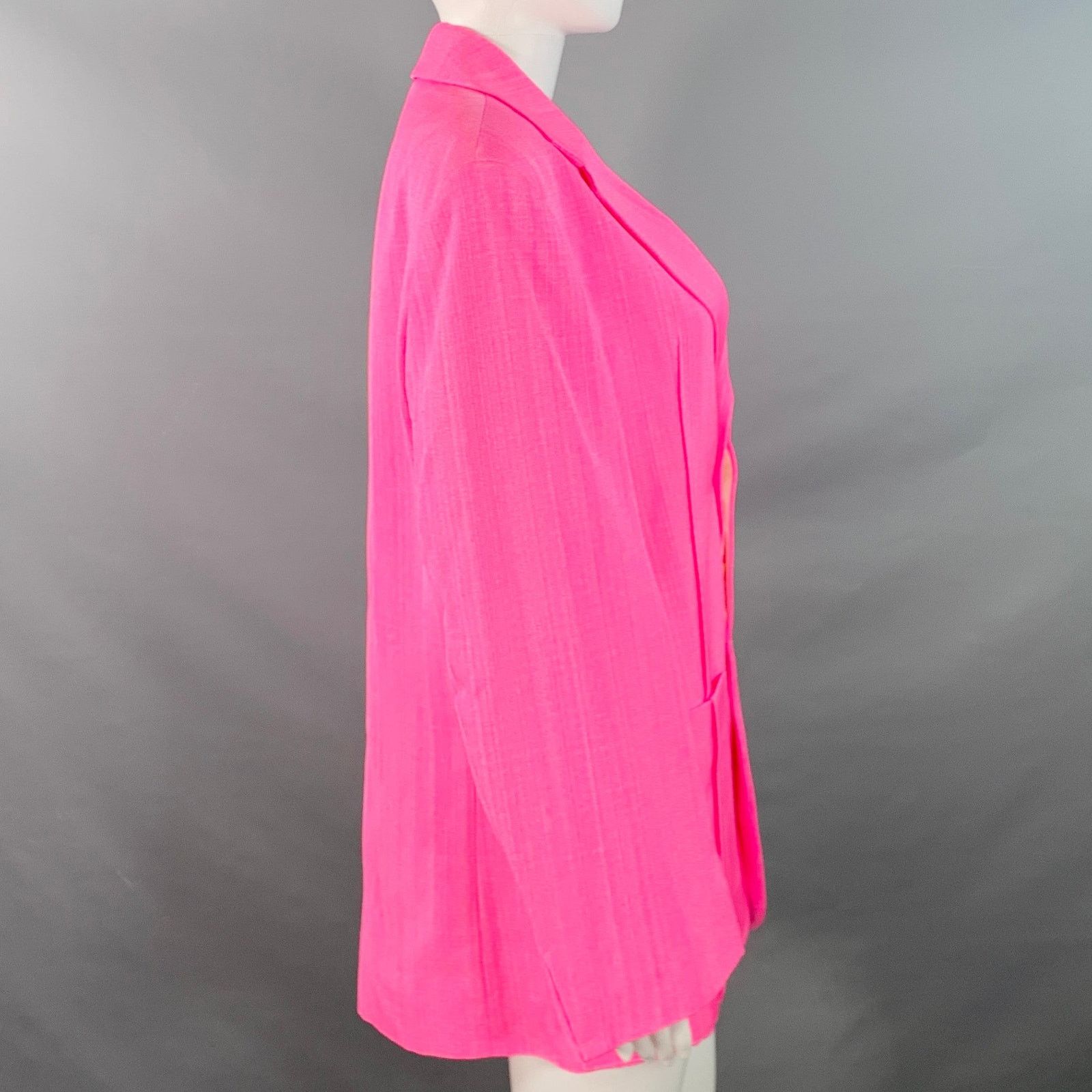 Jacquemus S Le Raphia Pink White Viscose Blend Notch Lapel Jacket Size S / US 4 / IT 40 - 2 Thumbnail