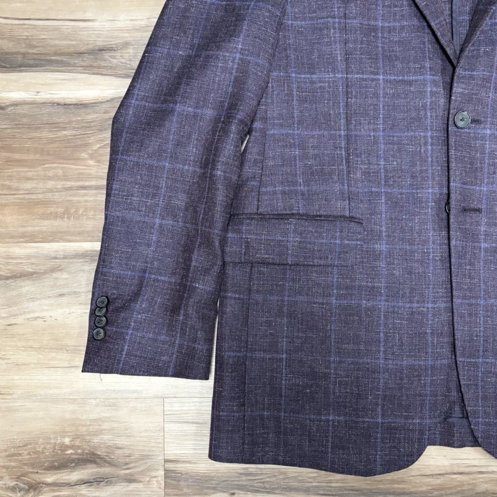 Joseph Abboud Joseph Abboud Sport Coat 40L Purple Plaid Linen Wool 2 Button Slim Half Lined Size US XXS / EU 40 - 7 Thumbnail