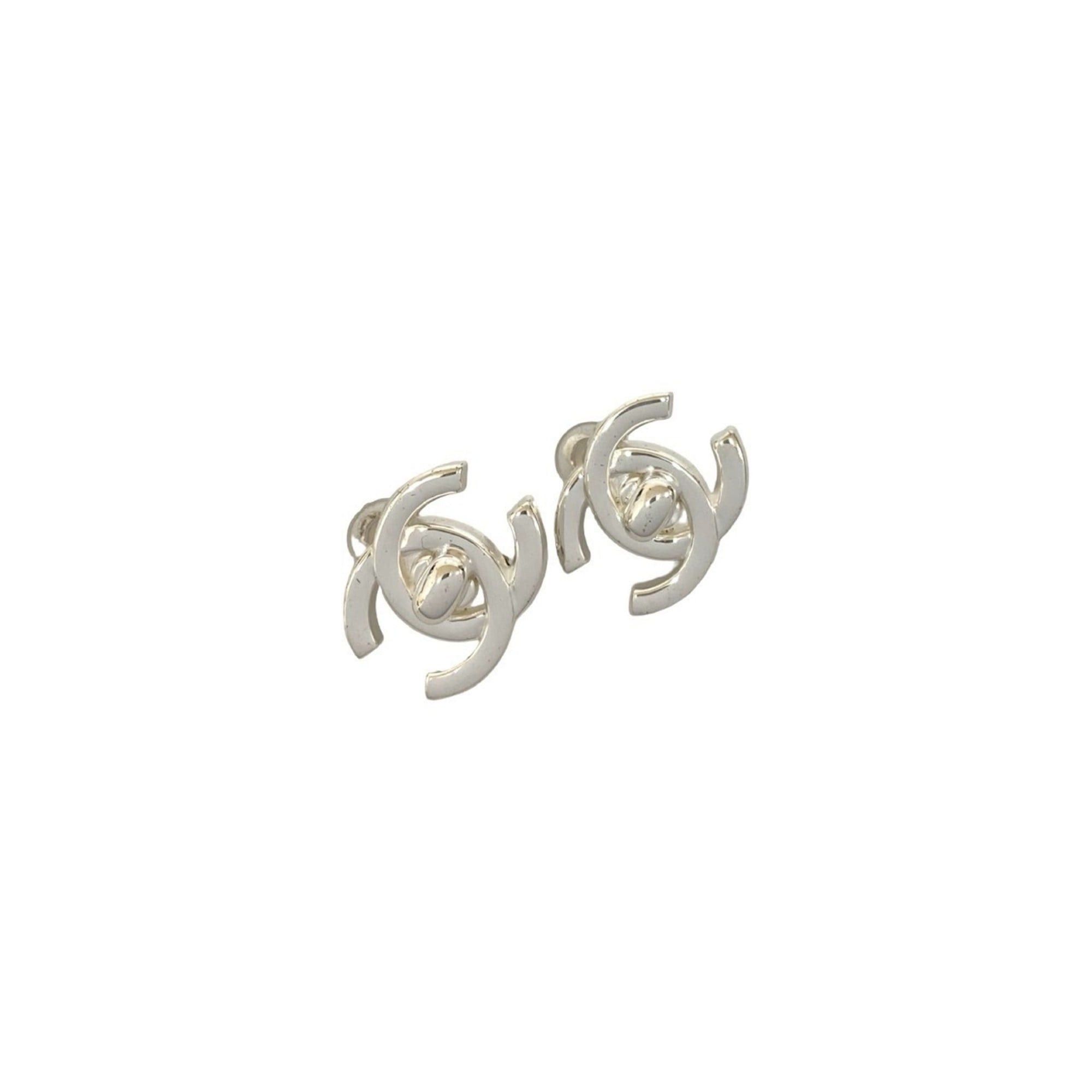 Chanel CHANEL Coco Mark Turnlock Motif Plated Earrings, Silver, 55467 Size ONE SIZE - 1 Thumbnail