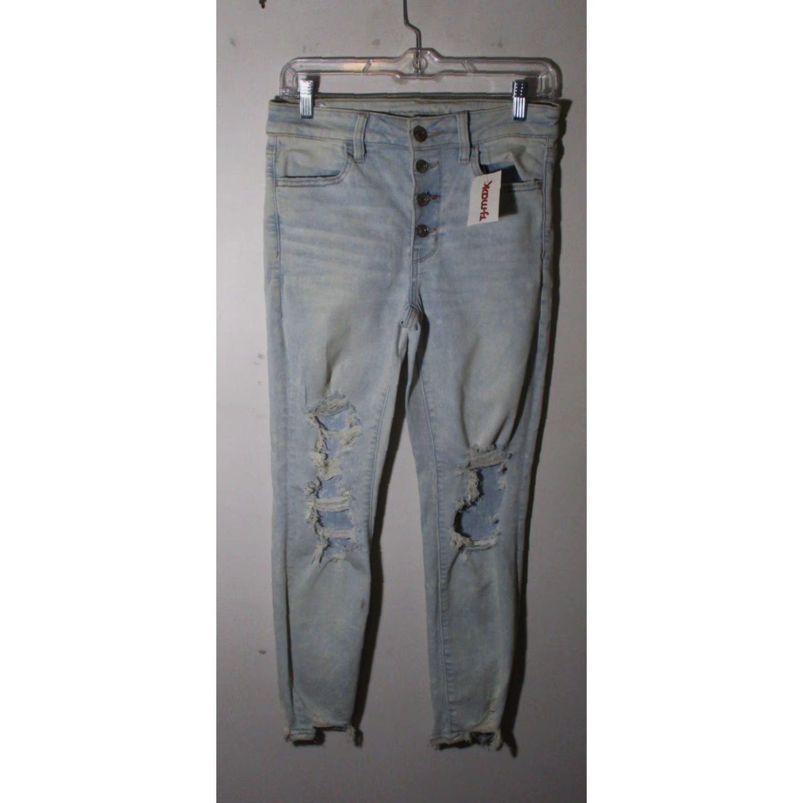 American Eagle Outfitters AMERICAN EAGLE Blue Button Fly Distressed Denim Jeans Size 8 Womens Jeans Size 26" / US 2 / IT 38 - 2 Thumbnail