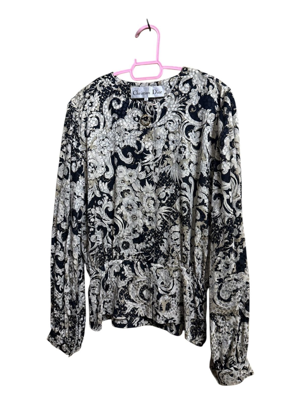 Christian Dior Monsieur Christian Dior black and white floral blouse Vintage Size M / US 6-8 / IT 42-44 - 3 Thumbnail