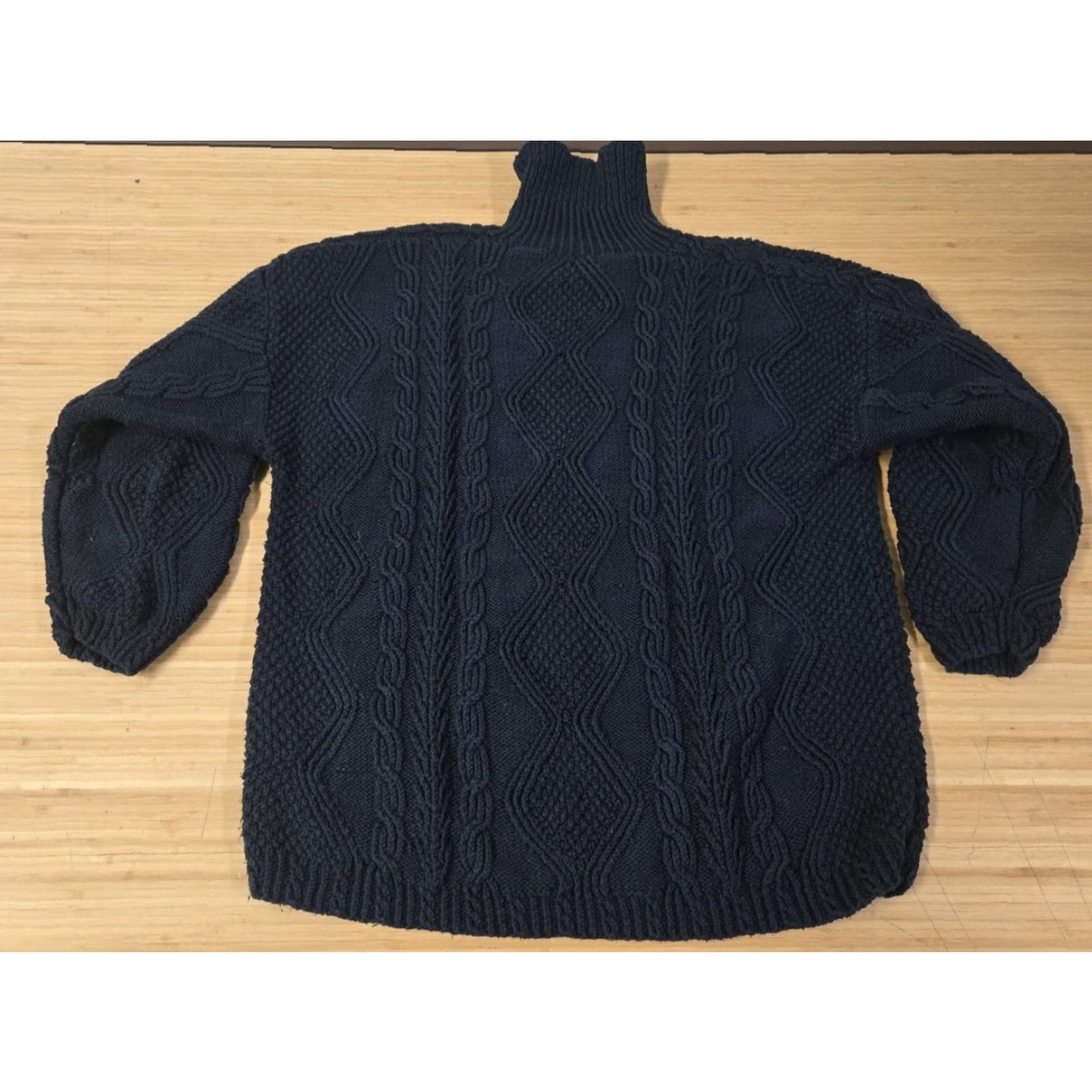 Vintage LL Bean Sweater Womens Large Navy Blue Cotton Cable Knit Mock Neck Pullover Size L / US 10 / IT 46 - 5 Thumbnail
