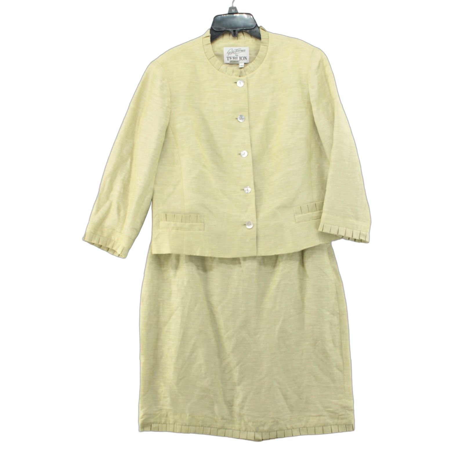 Vintage VINTAGE Rickie Freeman Blazer Dress 2pc Set Women's 14 Green Linen Jacquard Career Suit, Lightweight, Long Sleeve, Classic, Designer, Preppy, Womens Size XL / US 12-14 / IT 48-50 - 1 Thumbnail