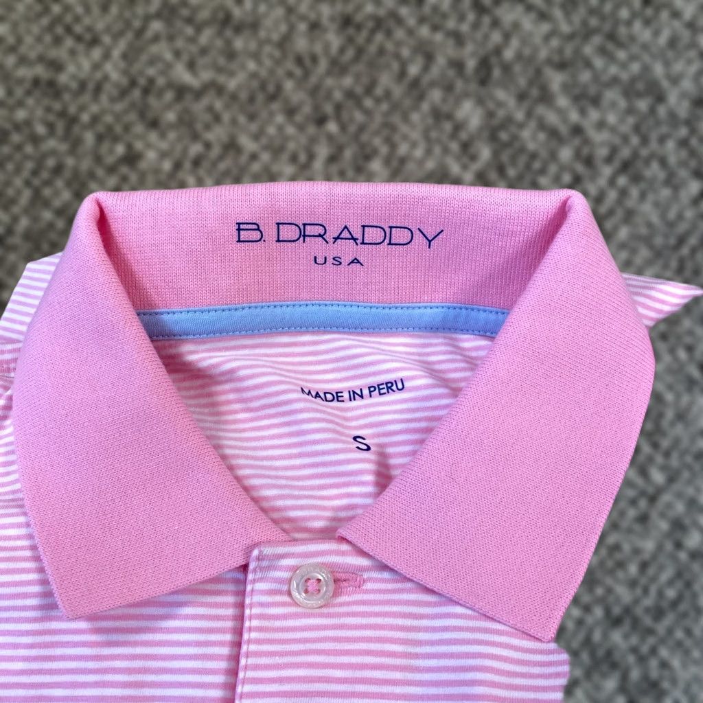 Vintage B. Draddy USA Mens Small Pink White Striped Pima Cotton Stretch Golf Polo Shirt Size US S / EU 44-46 / 1 - 1 Thumbnail