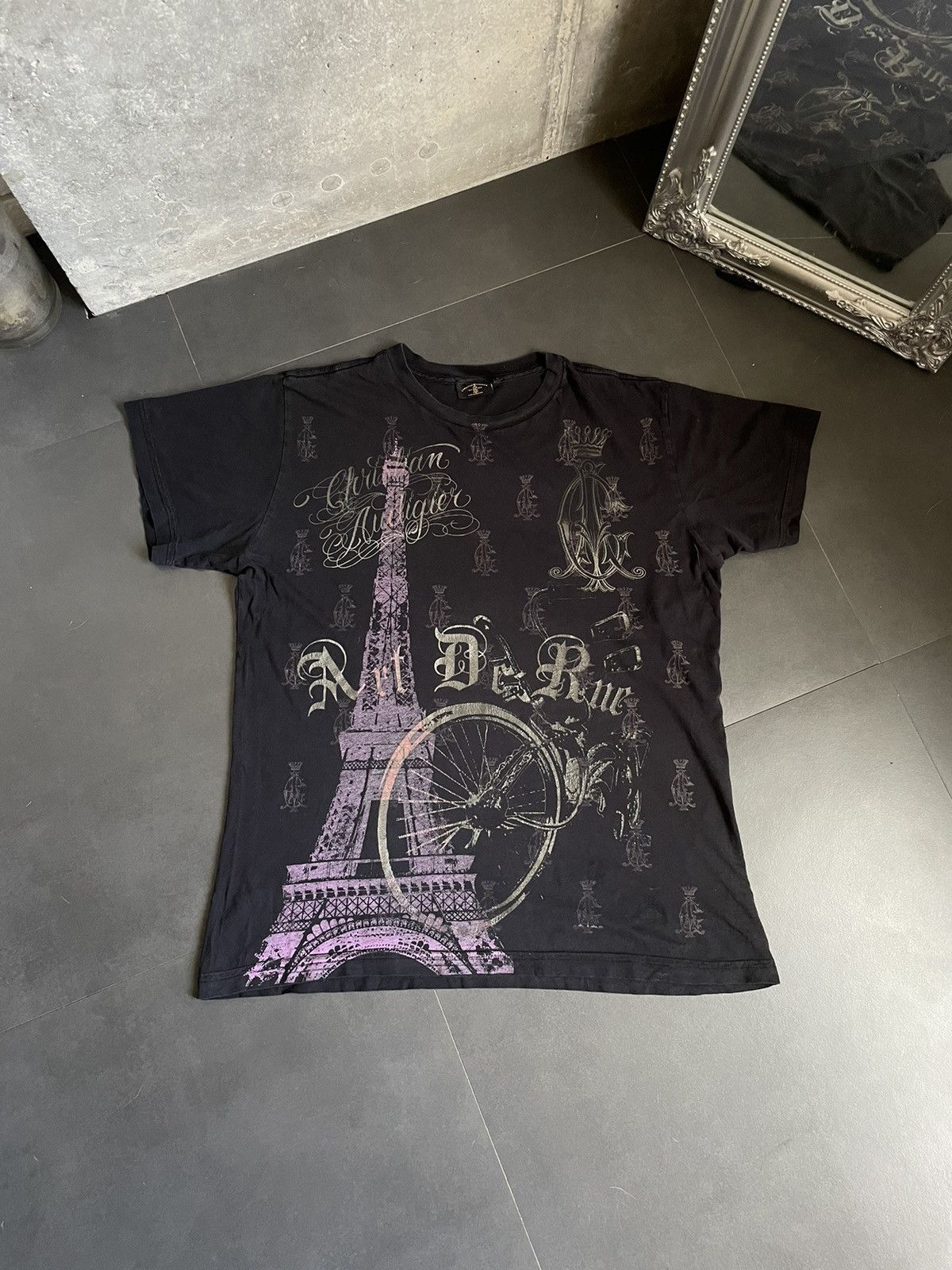 Christian Audigier × Ed Hardy Rare Christian Audigier Full Print Paris Tee T-shirt Y2k Size US L / EU 52-54 / 3 - 5 Thumbnail