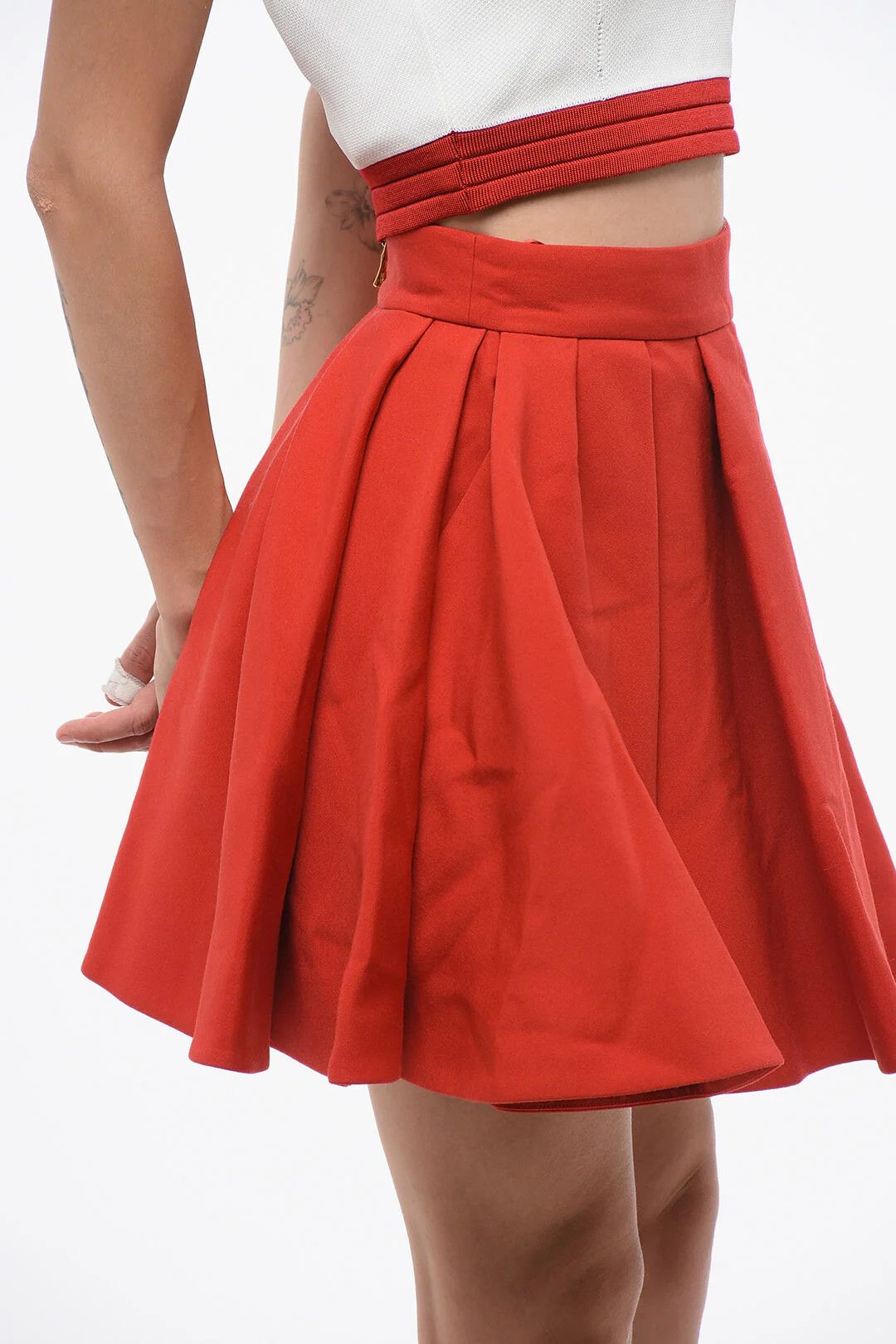 Balmain og1mm0326 Flared Wool Skirt in Red Size 38" / US 16 / IT 52 - 3 Thumbnail