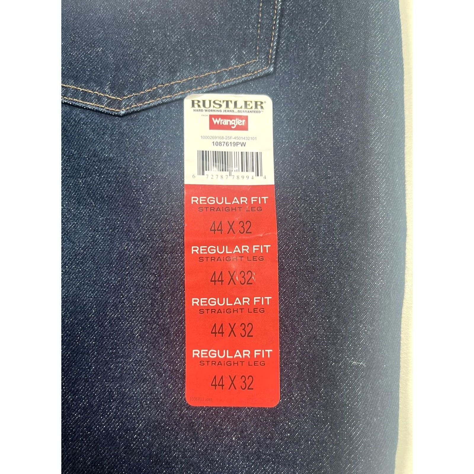 Denime Rustler Jeans Mens 44x32 Dark Blue Denim Regular Fit Straight Leg Heavyweight Size US 44 / EU 60 - 6 Thumbnail