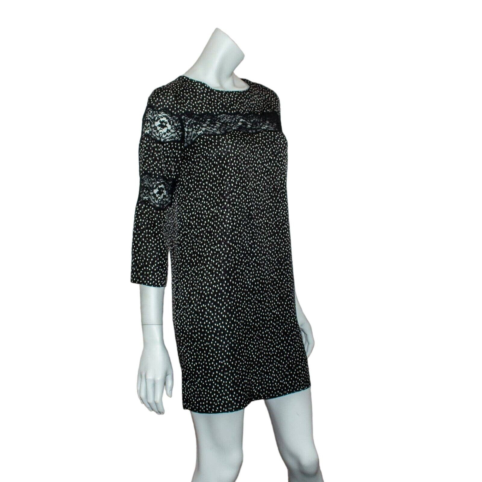 Sandro SANDRO Paris Size 2 Lace Trim Shift Dress Black Print Size XS / US 0-2 / IT 36-38 - 4 Thumbnail