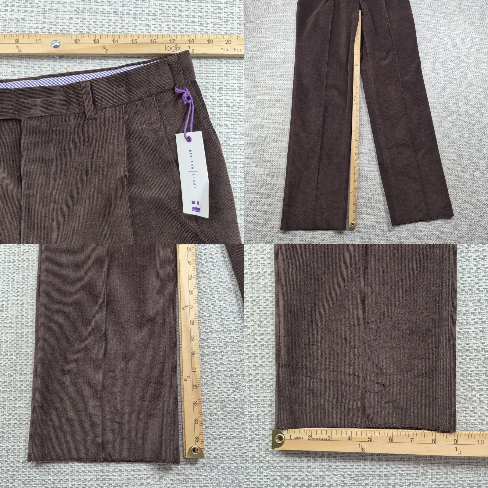Rivieras Riviera Dress Pants Mens 38 Corduroy Pleated Classic Fit Stretch Unfinished Hem Brown 90s Retro Everyday Mens Dress Pants Size US 38 / EU 54 - 8 Thumbnail