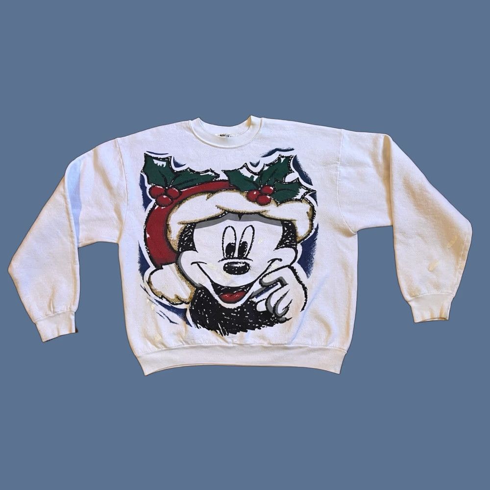 Vintage VINTAGE Mickey Mouse Jerry Leigh Christmas Sweatshirt Womens XL Graphic Print 90s Art Cartoon White Cotton Blend Size XL / US 12-14 / IT 48-50 - 1 Thumbnail