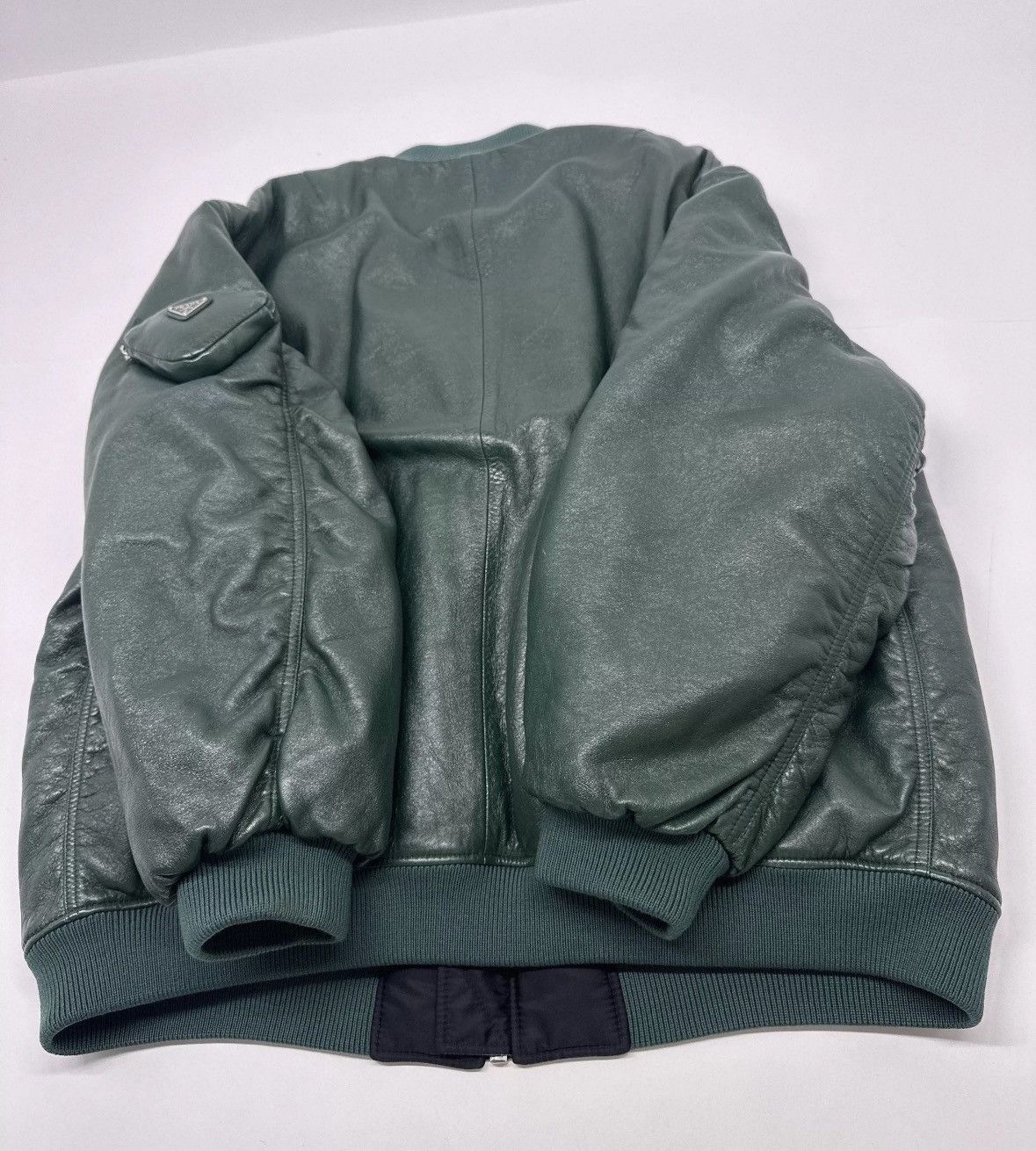 Prada prada raf simons green leather bomber jacket. Size US L / EU 52-54 / 3 - 9 Thumbnail