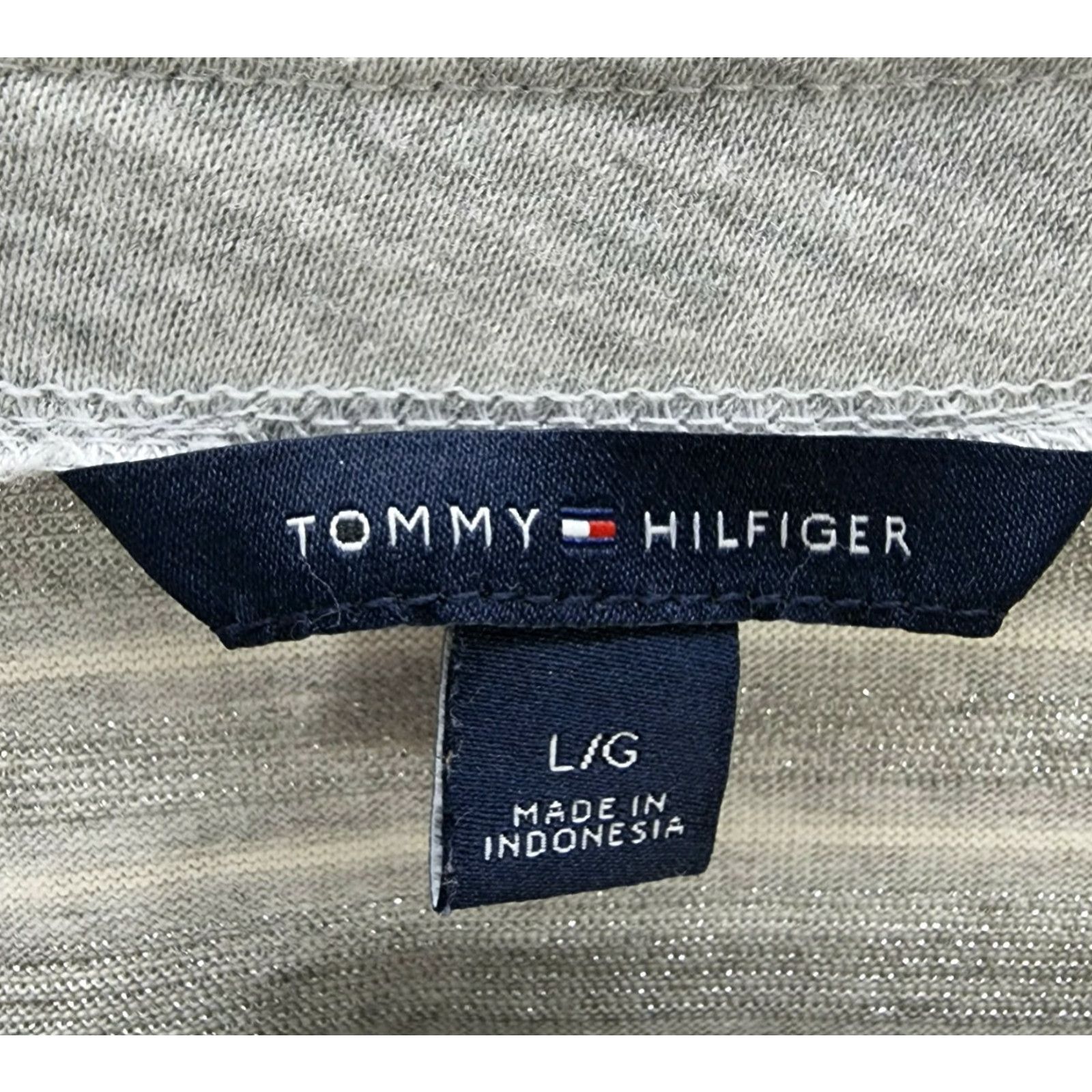 Tommy Hilfiger VINTAGE Women's Tommy Hilfiger Beige Gray Metallic Striped Shine Sweater Pullover Sz L Size L / US 10 / IT 46 - 6 Thumbnail