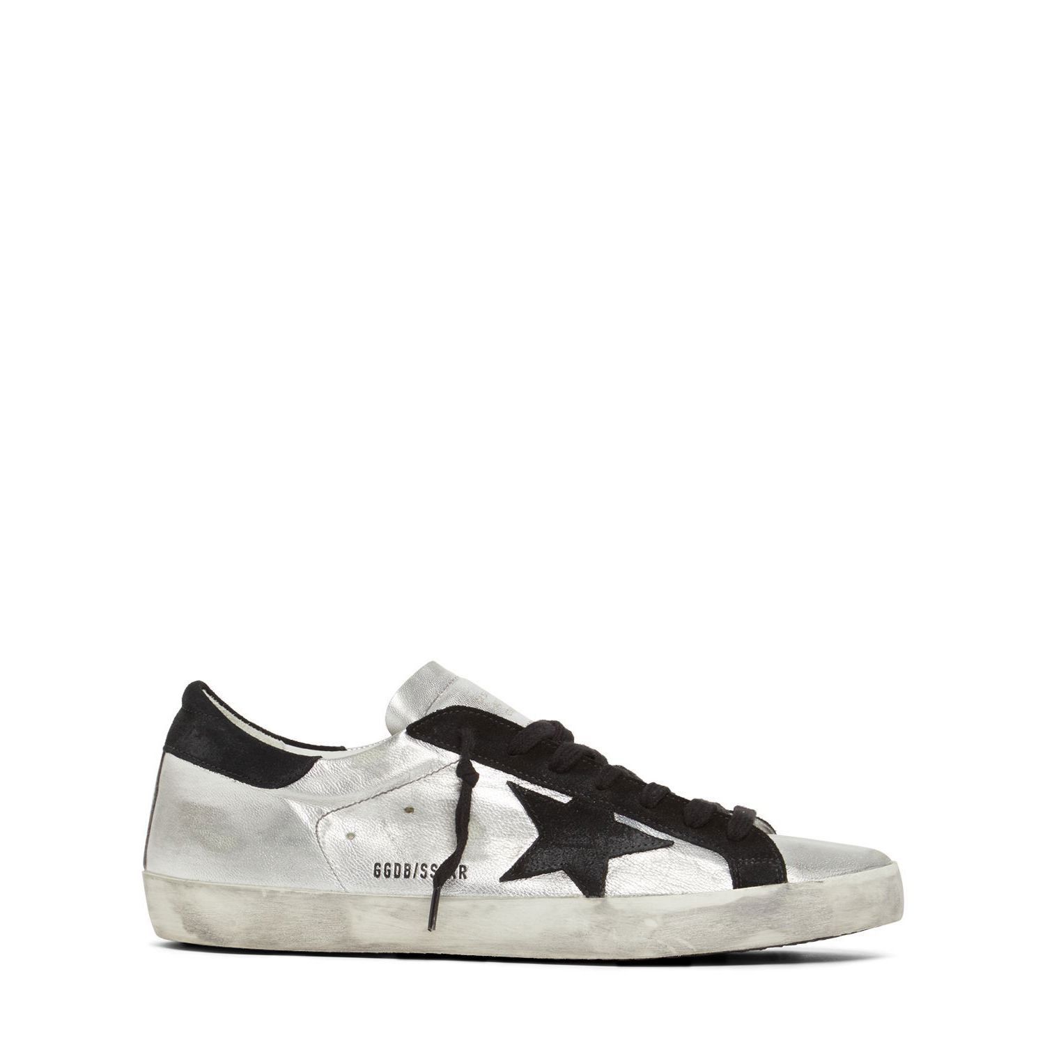 GOLDEN GOOSE Super-Star Men's Silver/Black Leather Low Top S