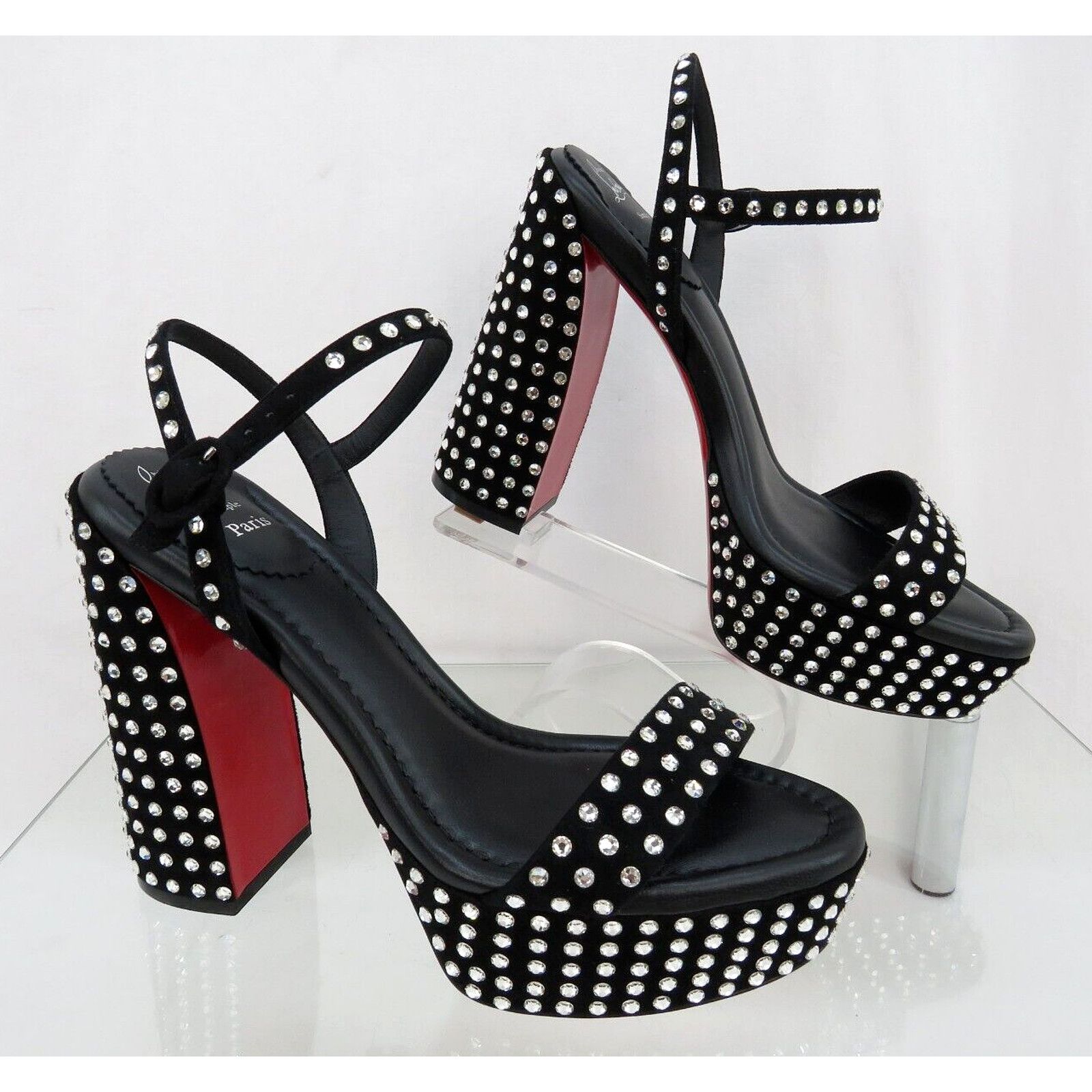 Christian Louboutin MOVIDA JANE BLACK SUEDE CRYSTALS PLATFORM SANDAL PUMPS 39 Size US 9 / IT 39 - 6 Thumbnail