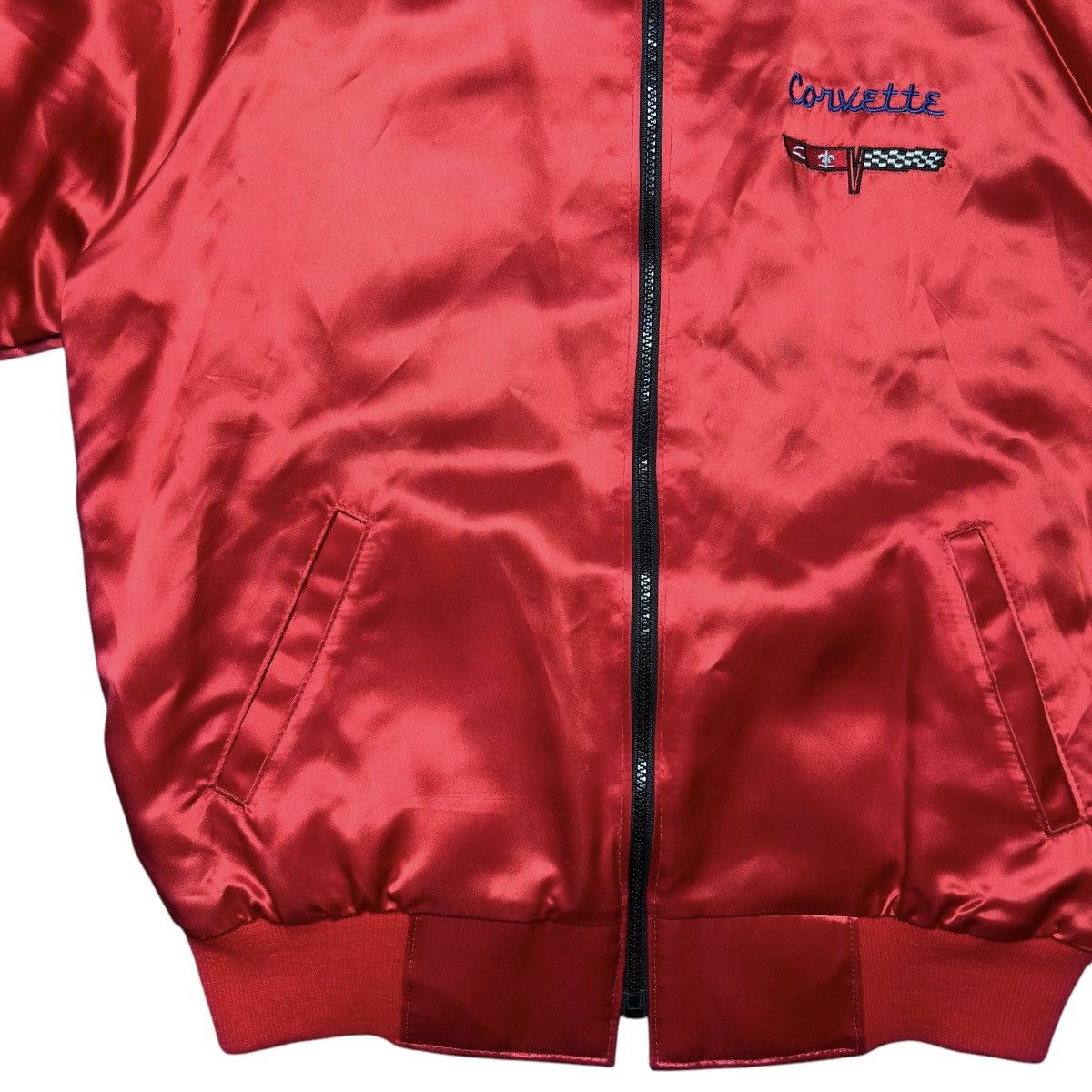 Chevrolet × Vintage 80s Chevrolet Corvette Embroidered Red Satin Bomber Jacket Size US L / EU 52-54 / 3 - 6 Thumbnail